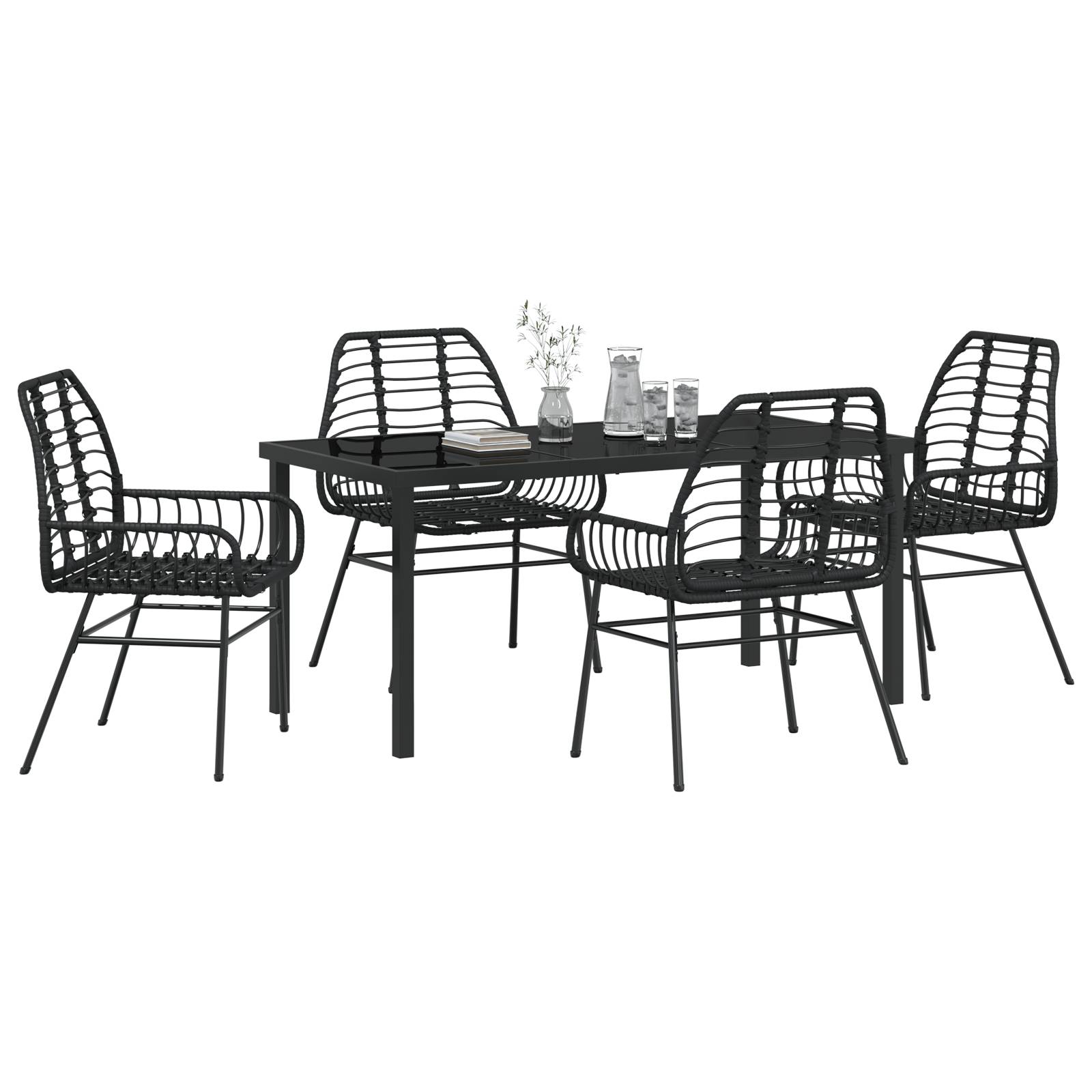 vidaXL 5-teiliges Gartentisch-Set Schwarz Poly Rattan