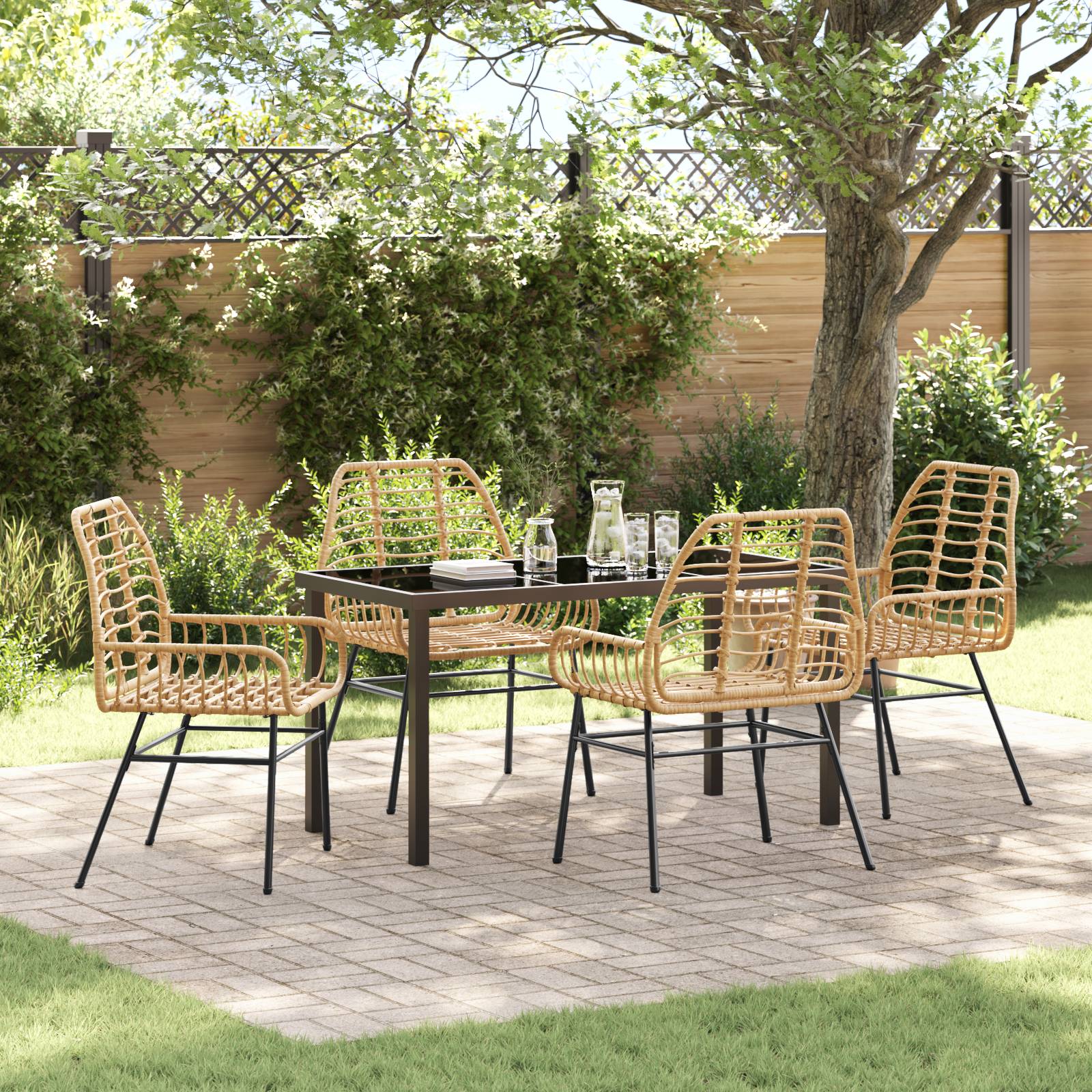 vidaXL 5-teiliges Garten-Dining-Set Braun Poly-Rattan