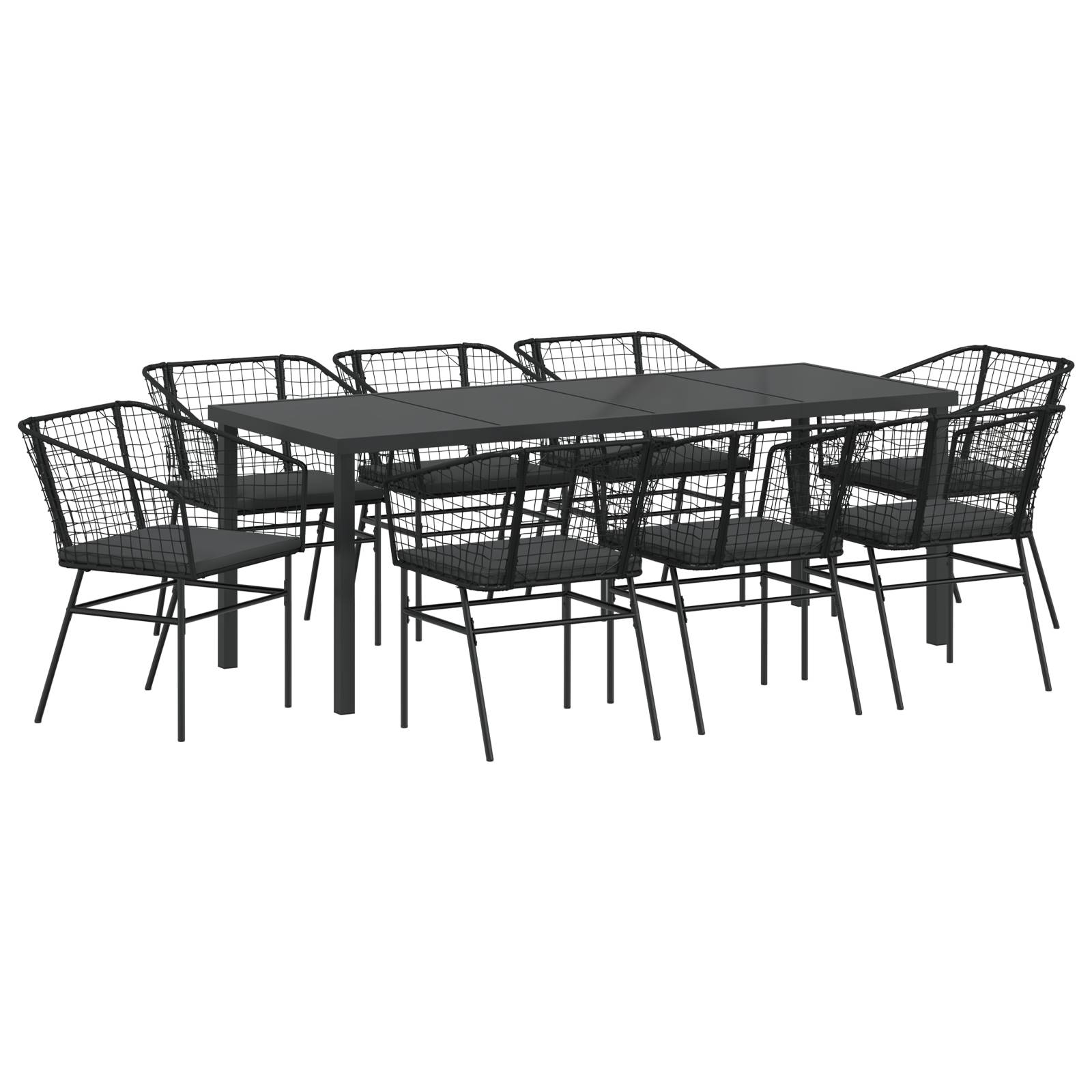 vidaXL 9-teiliges Garten-Esszimmer-Set mit Kissen Schwarz Poly Rattan
