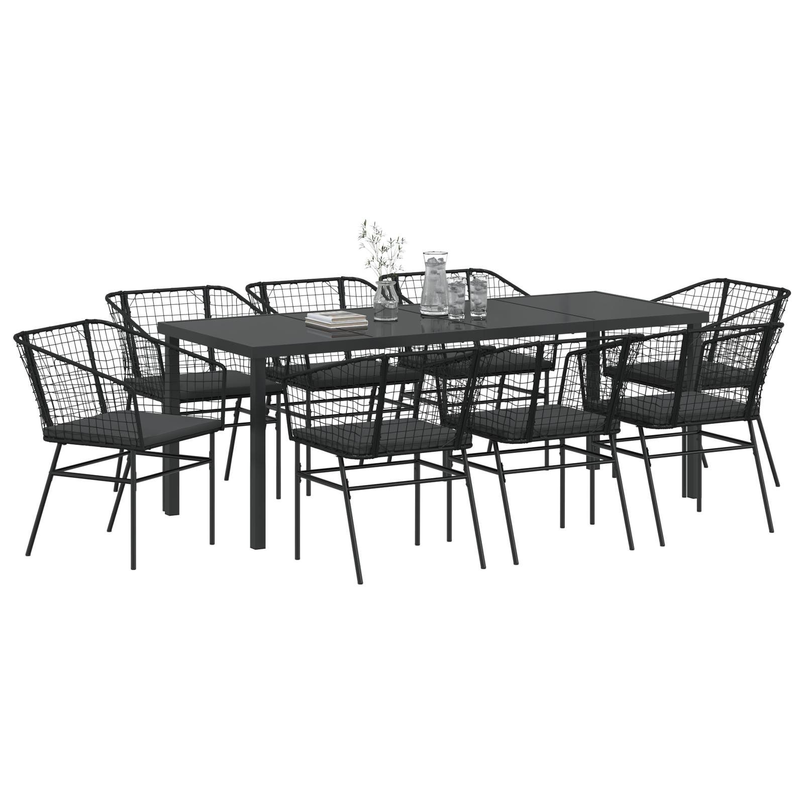 vidaXL 9-teiliges Garten-Esszimmer-Set mit Kissen Schwarz Poly Rattan