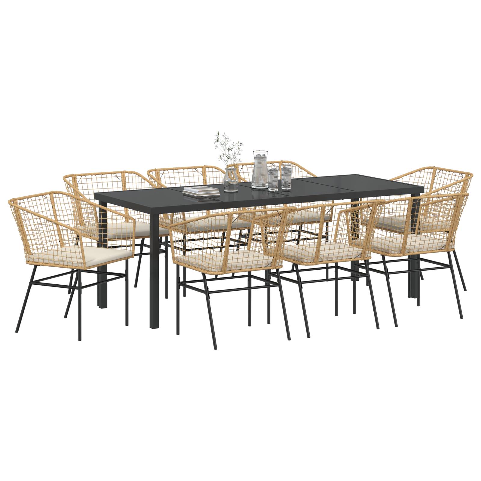 vidaXL 9-teiliges Garten-Dining-Set mit Kissen - Braun - Poly-Rattan