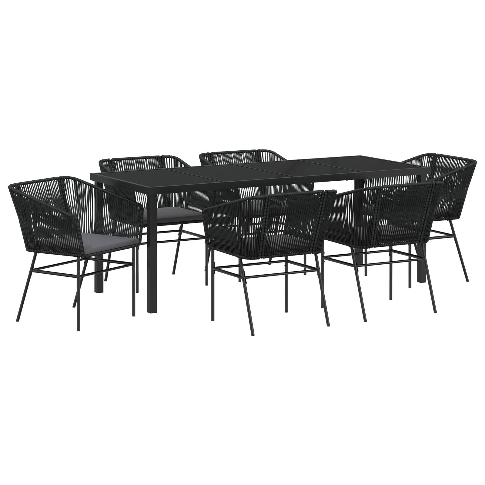 vidaXL 7-teiliges Garten-Esszimmer-Set mit Kissen Schwarz Poly-Rattan