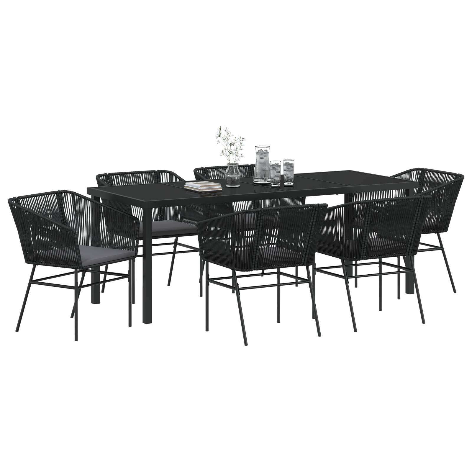 vidaXL 7-teiliges Garten-Esszimmer-Set mit Kissen Schwarz Poly-Rattan