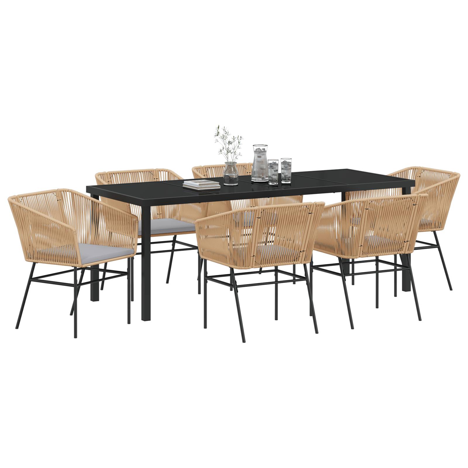 vidaXL 7-teiliges Garten-Ess-Set mit Kissen Braun Poly Rattan