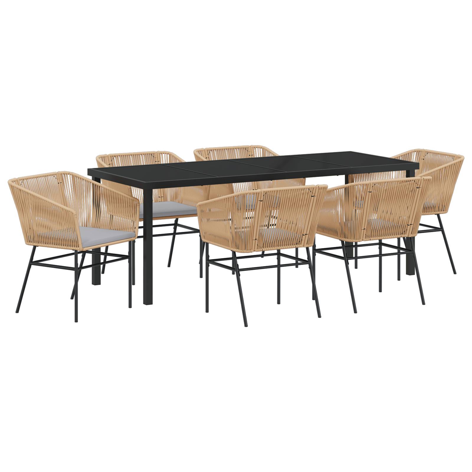 vidaXL 7-teiliges Garten-Ess-Set mit Kissen Braun Poly Rattan