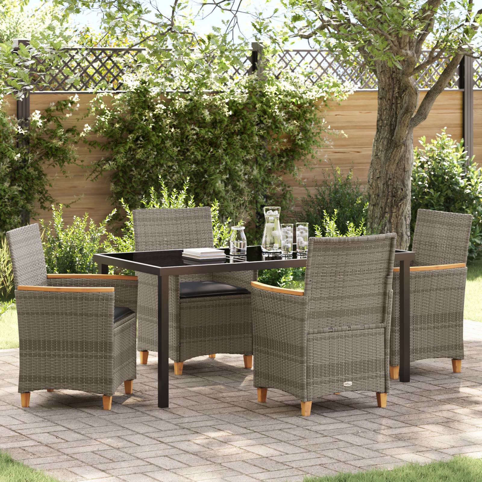 vidaXL 5-teiliges Gartenset mit Kissen Grau Poly-Rattan