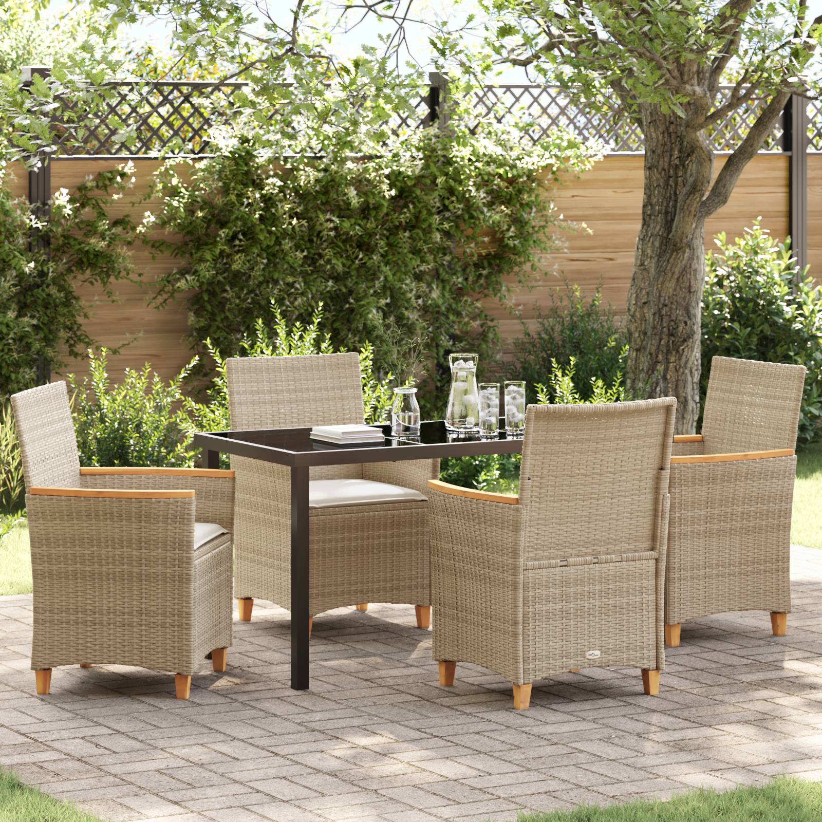 vidaXL 5-teiliges Garten-Ess-Set mit Kissen Beige Poly-Rattan