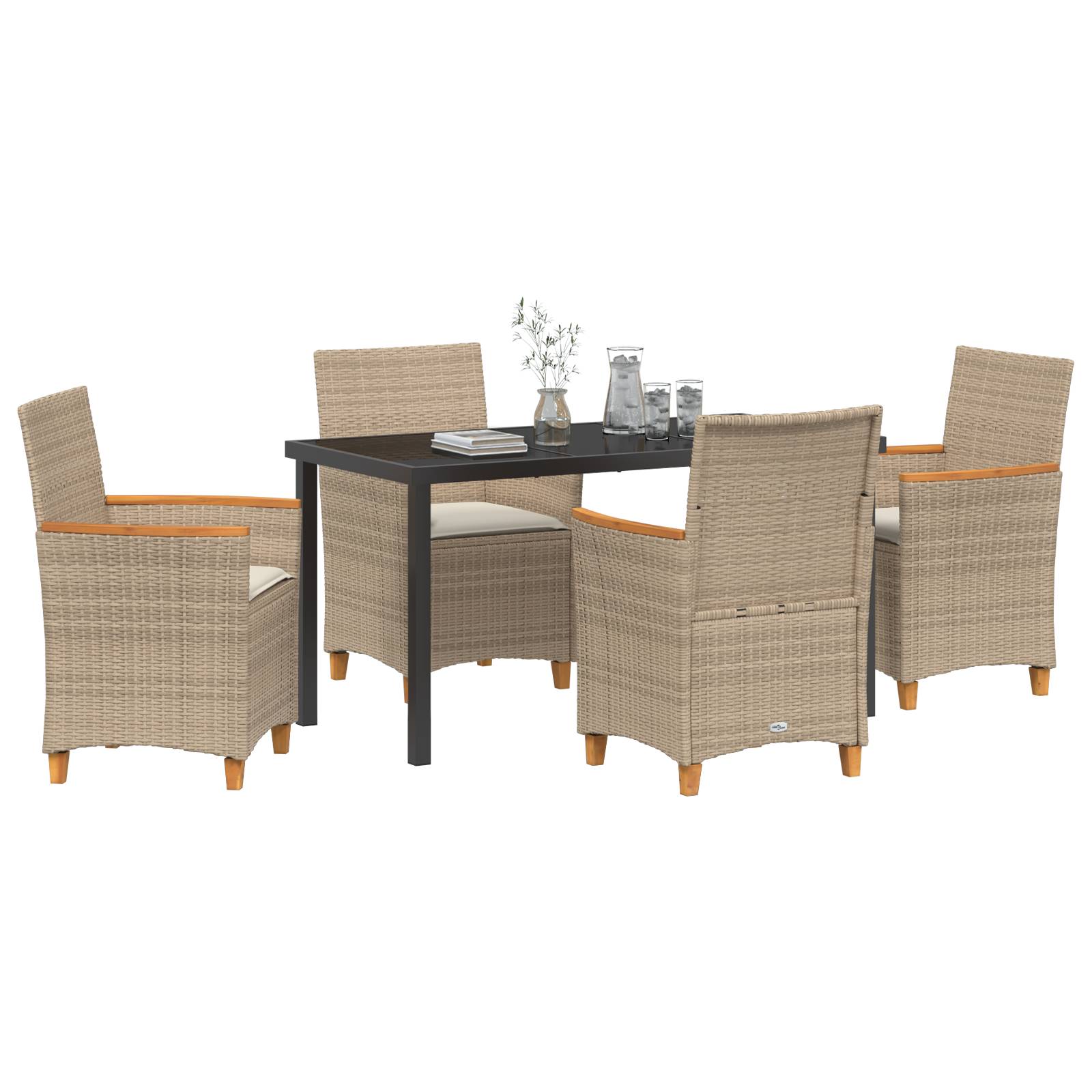 vidaXL 5-teiliges Garten-Ess-Set mit Kissen Beige Poly-Rattan
