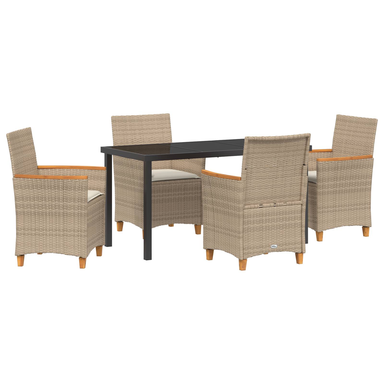 vidaXL 5-teiliges Garten-Ess-Set mit Kissen Beige Poly-Rattan