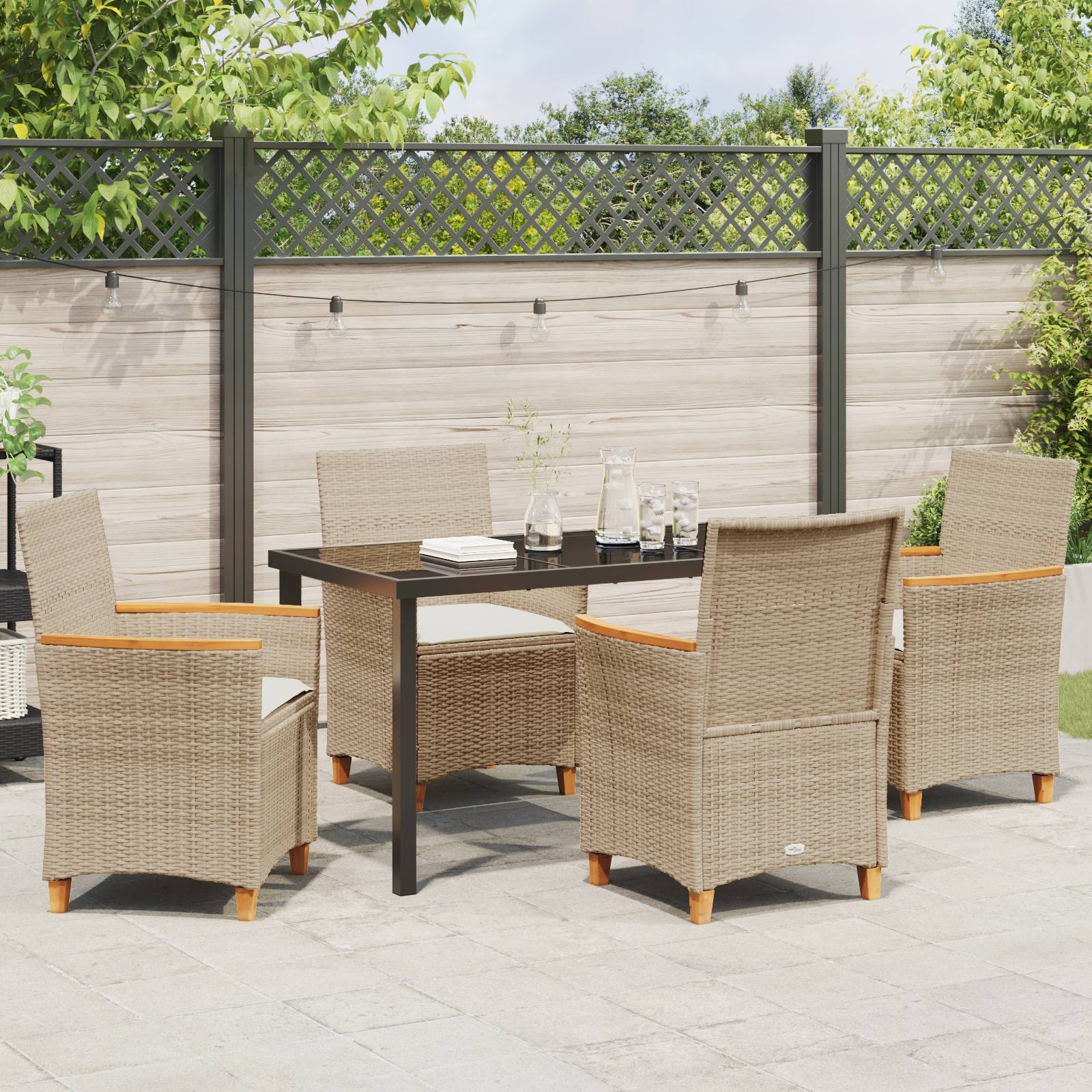 vidaXL 5-teiliges Garten-Ess-Set mit Kissen Beige Poly-Rattan