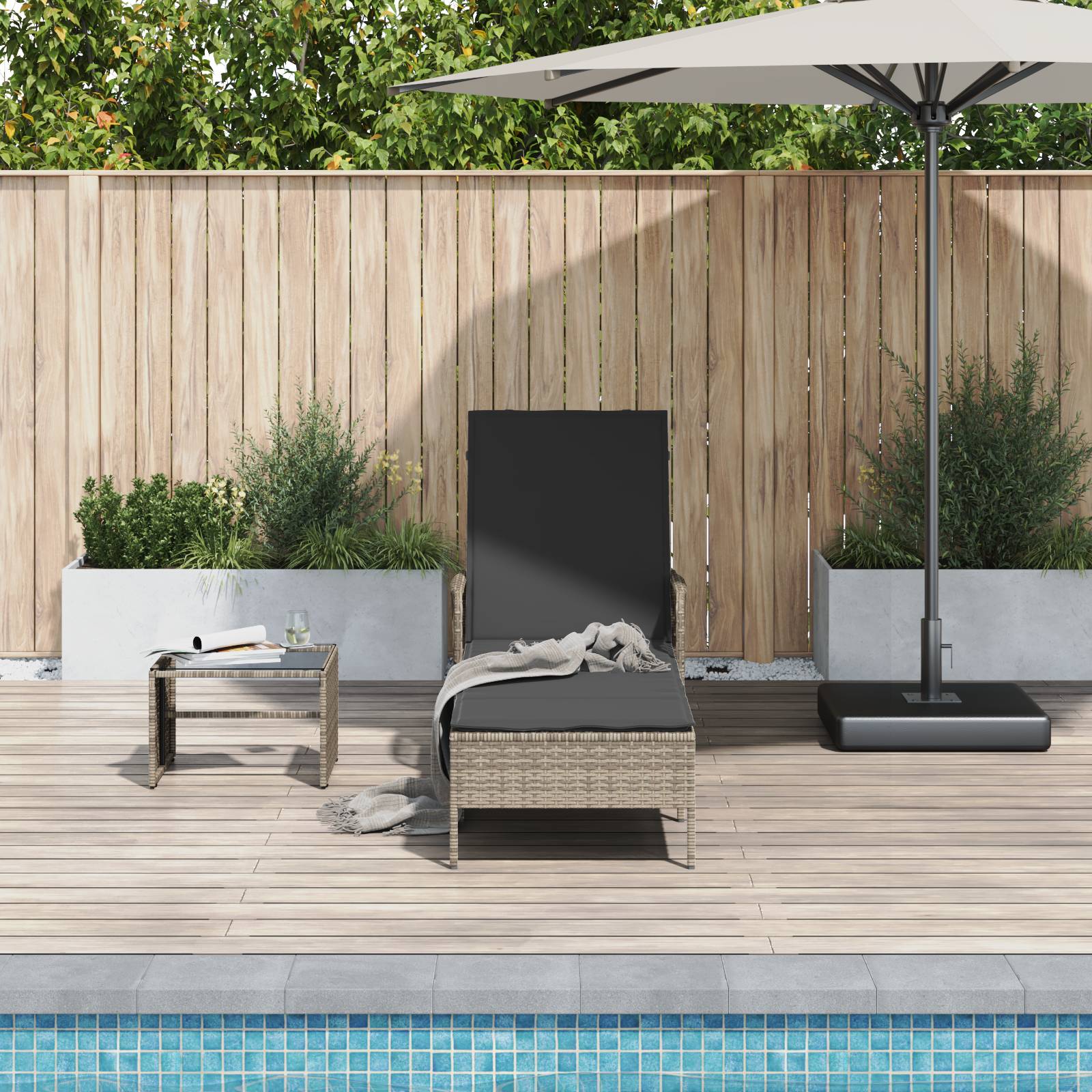 vidaXL Sonnenliege Grau und Dunkelgrau PE Rattan 157 x 55 x 92 cm