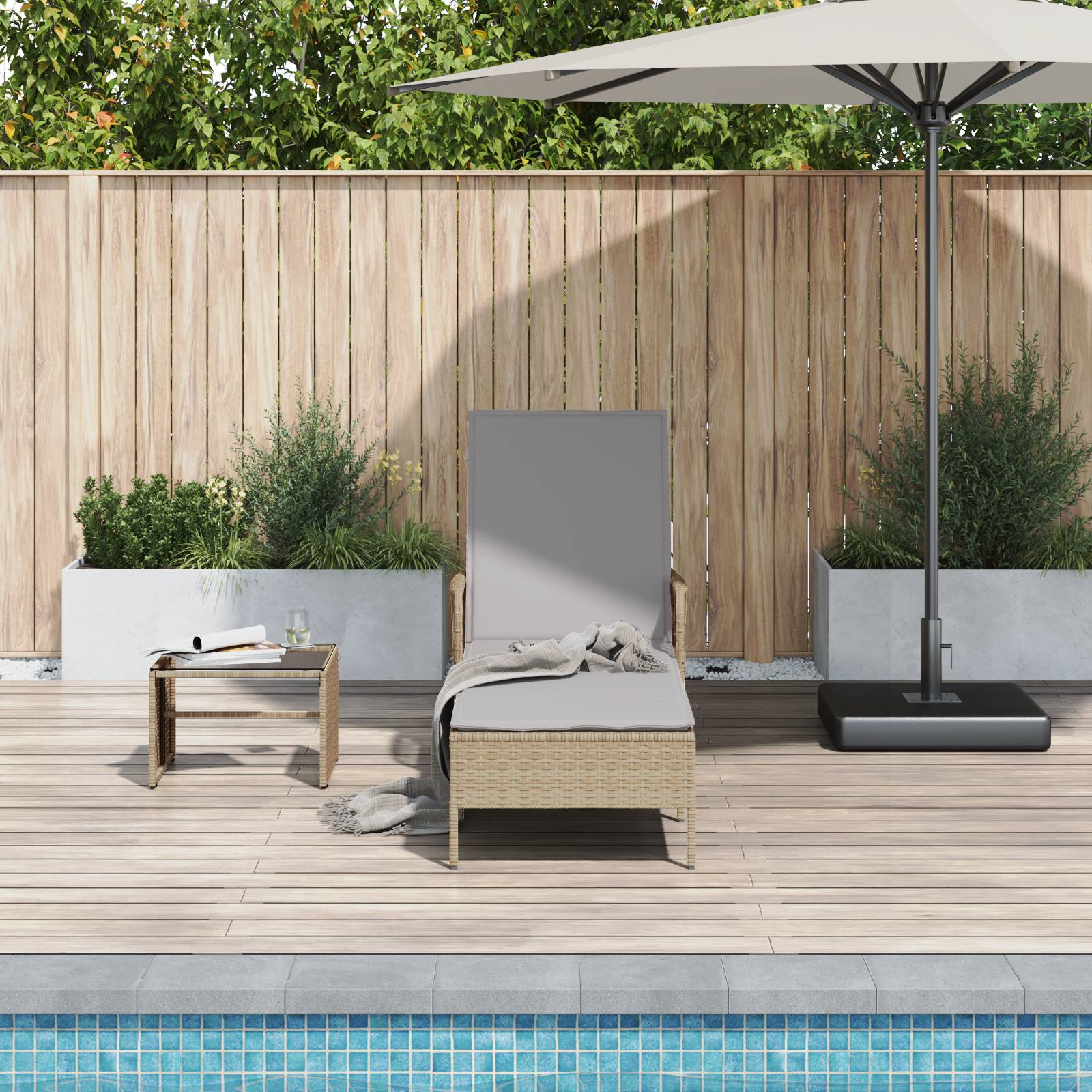 vidaXL Sonnenliege Beige und Hellgrau PE Rattan 157 x 55 x 92 cm Faltbar