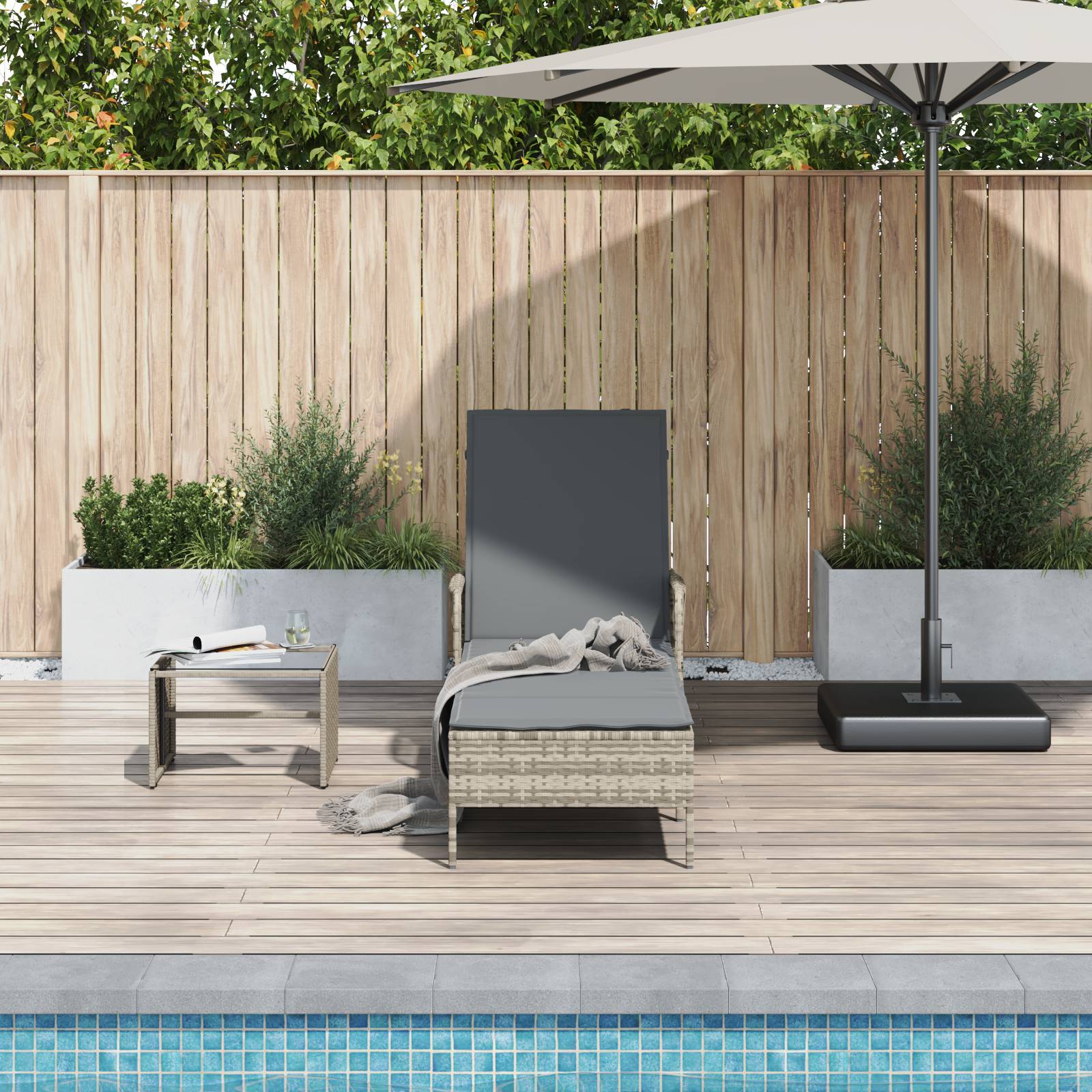 vidaXL Sonnenliege Hellgrau PE Rattan 157 x 55 x 92 cm Faltbar