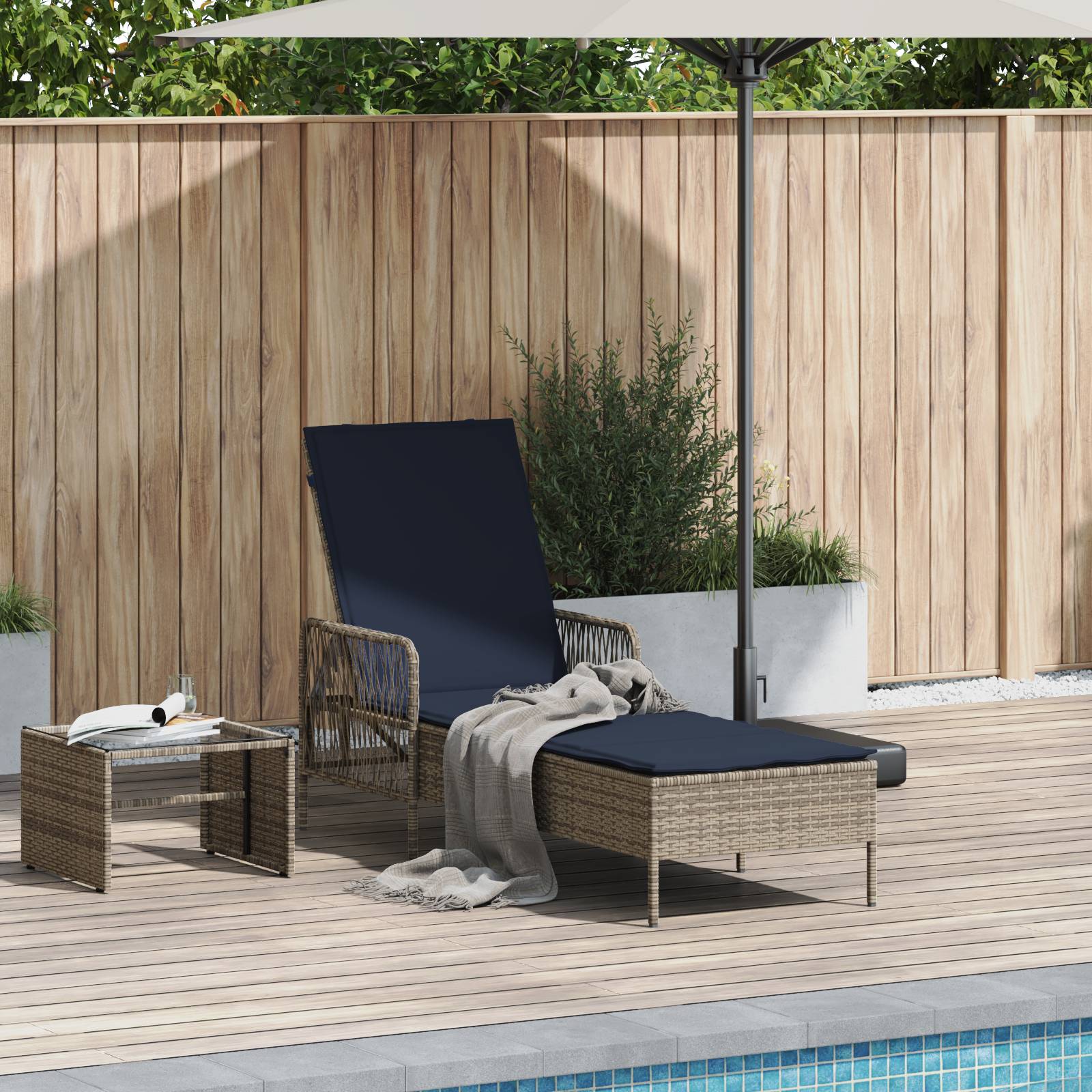 vidaXL Sonnenliege Grau PE Rattan 157 x 55 x 92 cm Faltbar Sonnenliege