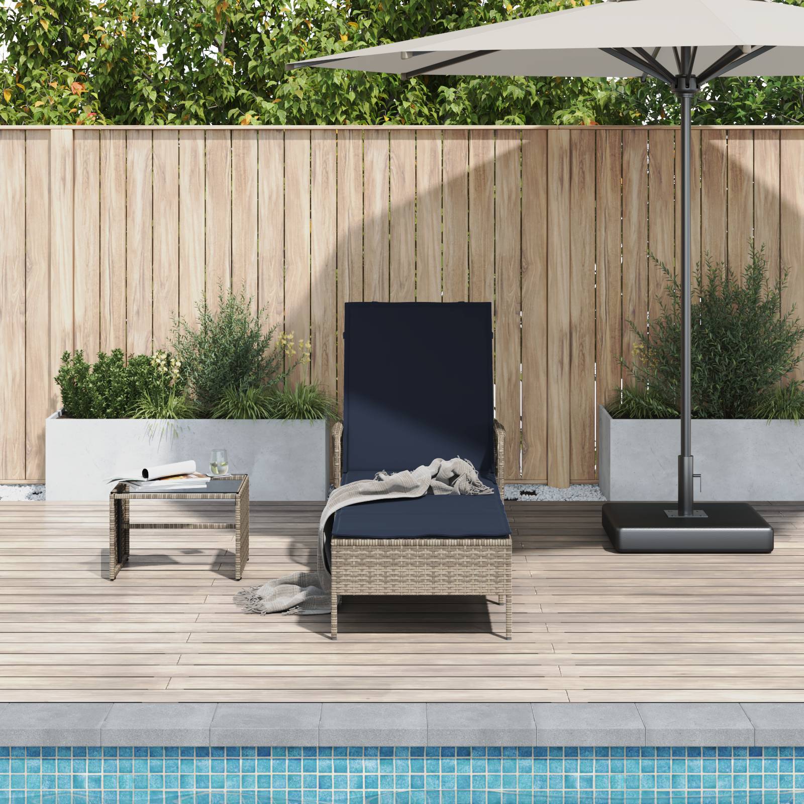vidaXL Sonnenliege Grau PE Rattan 157 x 55 x 92 cm Faltbar Sonnenliege