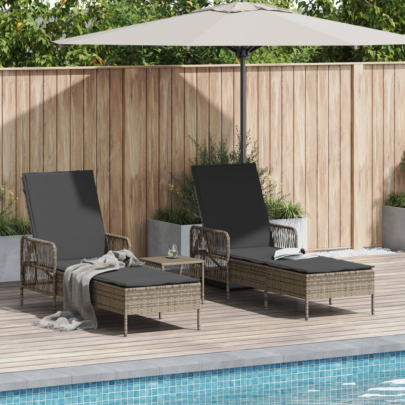 vidaXL Sonnenliege Set Set aus 3 Grau und Dunkelgrau PE Rattan