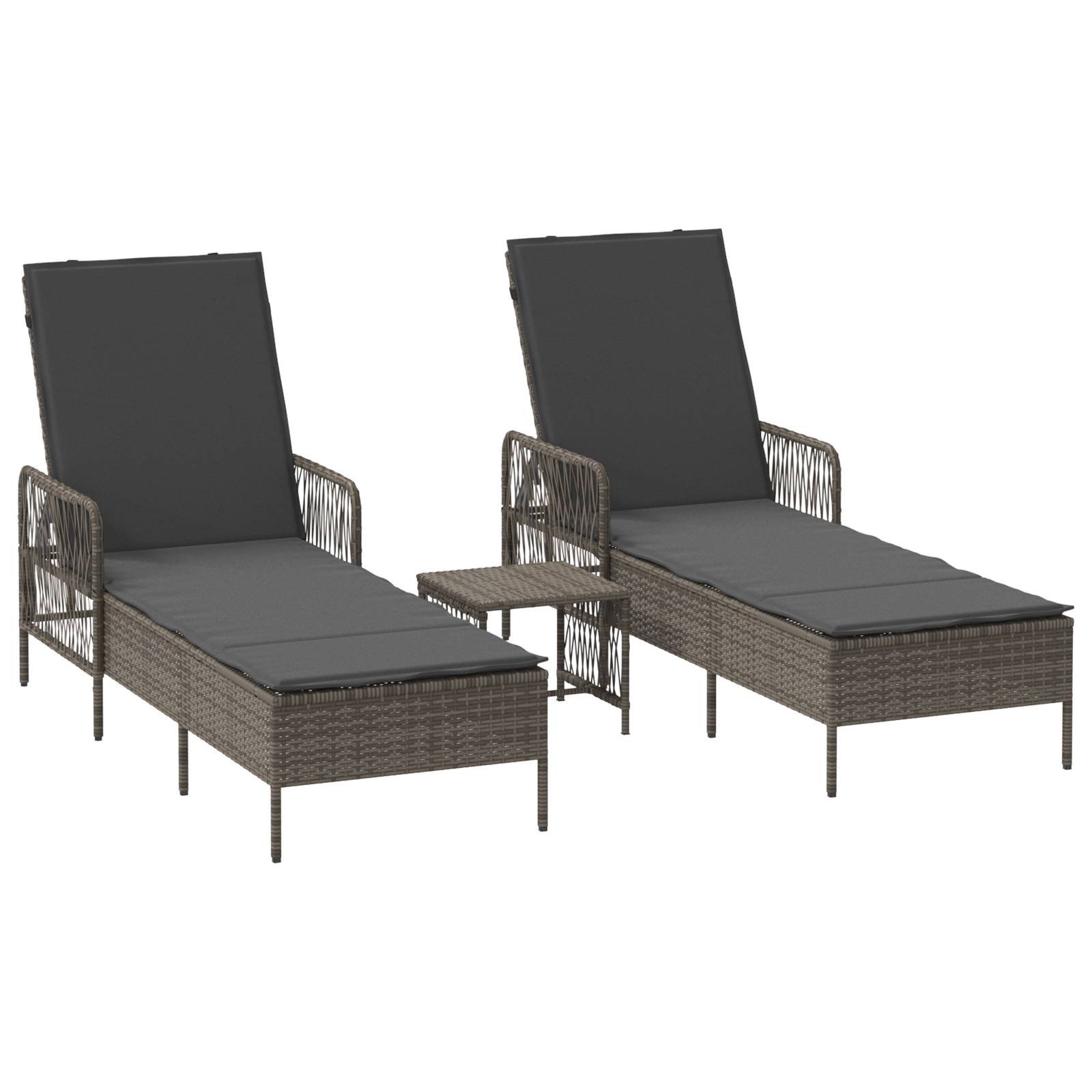 vidaXL Sonnenliege Set Set aus 3 Grau und Dunkelgrau PE Rattan