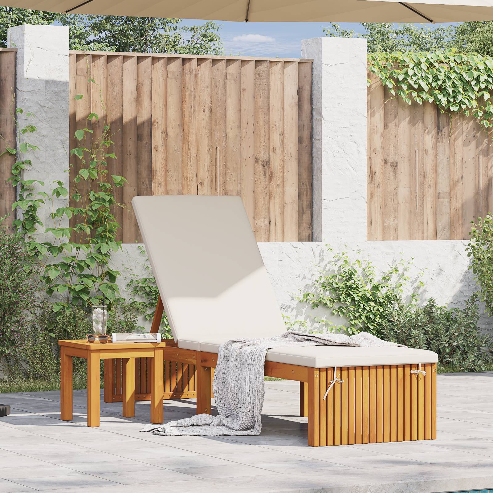 vidaXL Sonnenliege mit Kissen 200x55x30 cm aus massivem Akazienholz