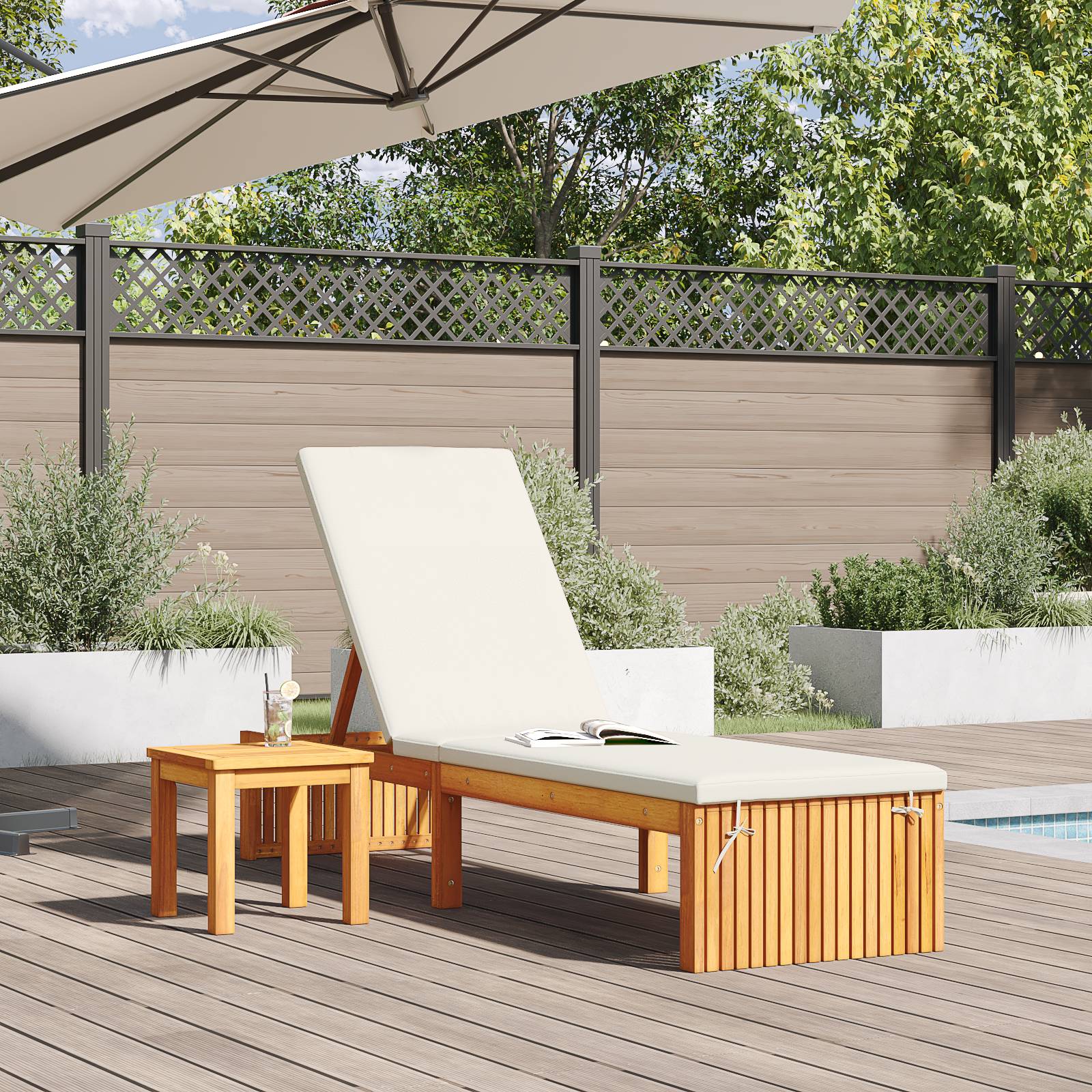 vidaXL Sonnenliege mit Kissen 200x55x30 cm aus massivem Akazienholz