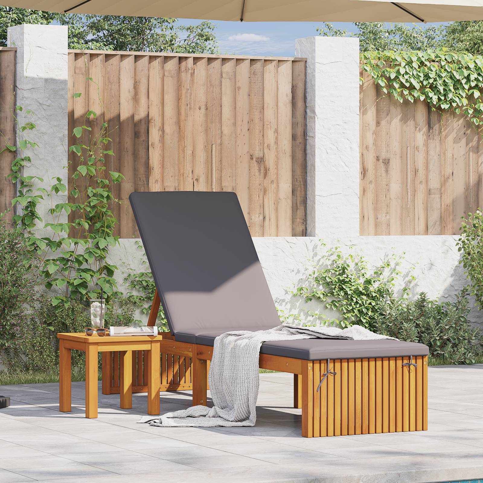 vidaXL Sonnenliege mit Kissen 200x55x30 cm Massivholz Akazie