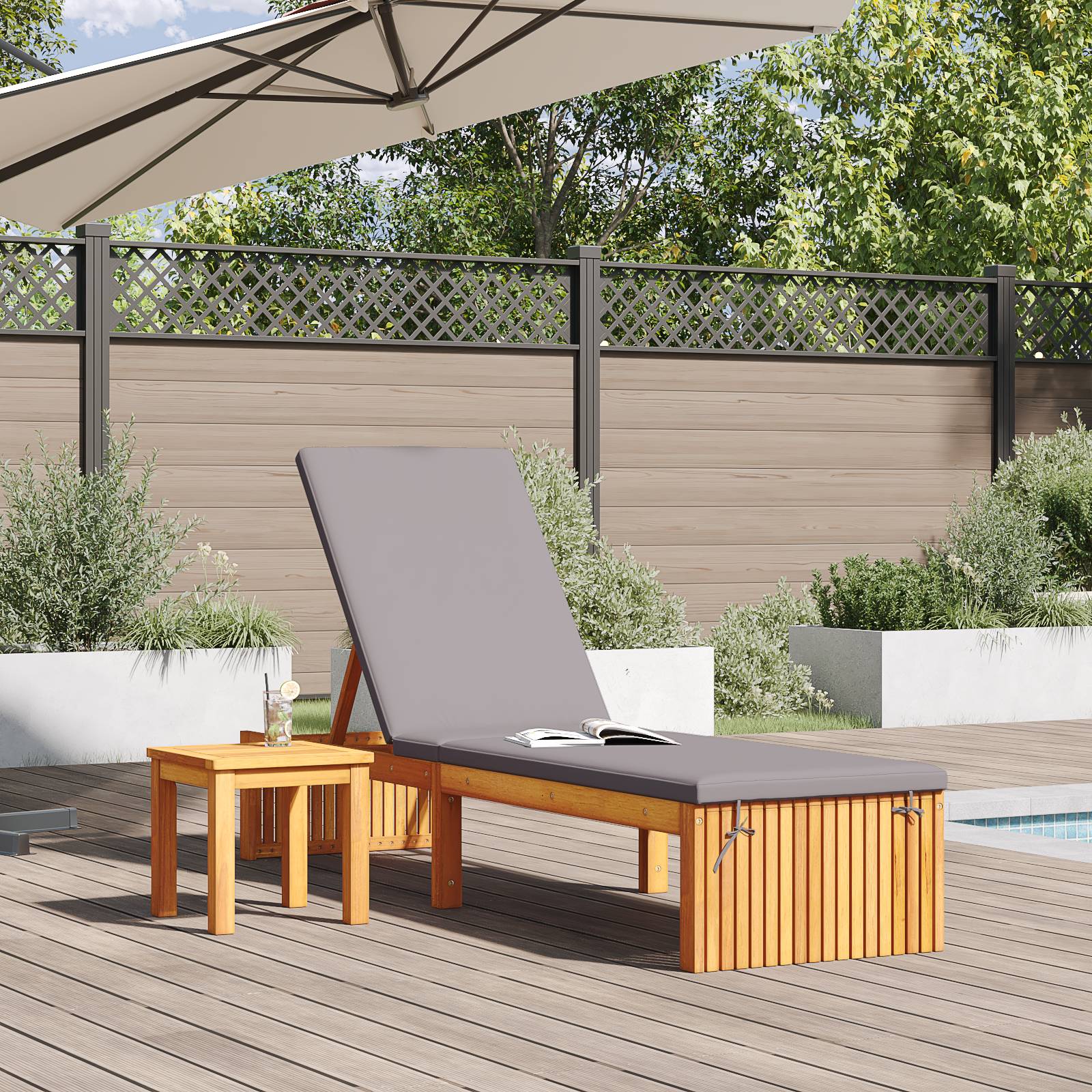 vidaXL Sonnenliege mit Kissen 200x55x30 cm Massivholz Akazie