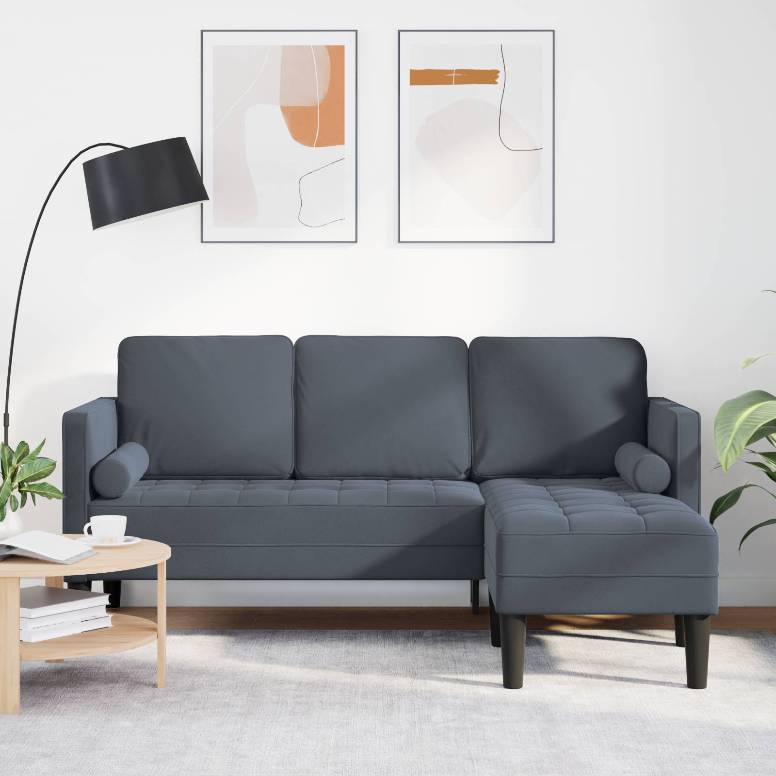 vidaXL Sofa 3-Sitzer mit Chaiselongue L-Form Dunkelgrau 160 cm Samt