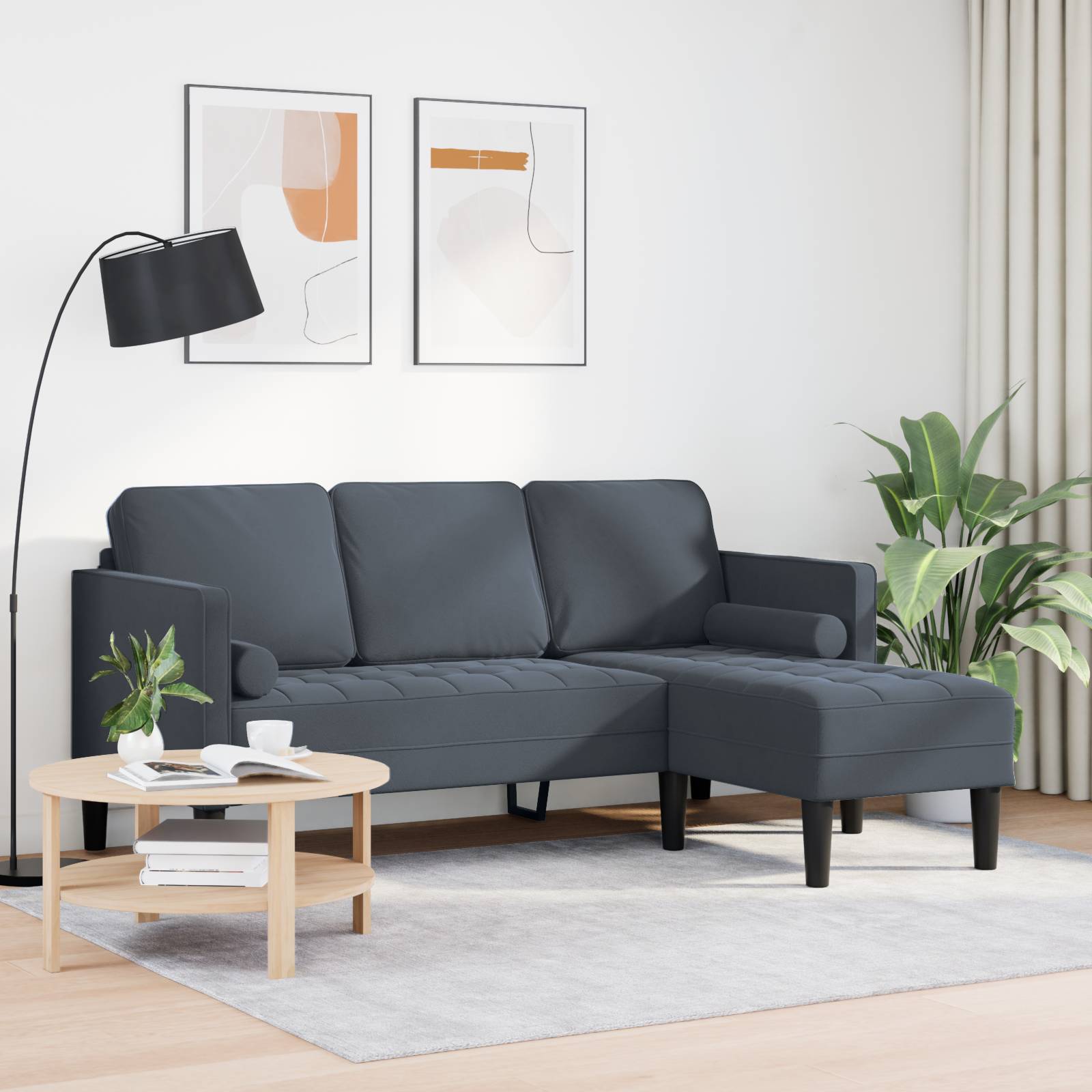 vidaXL Sofa 3-Sitzer mit Chaiselongue L-Form Dunkelgrau 160 cm Samt