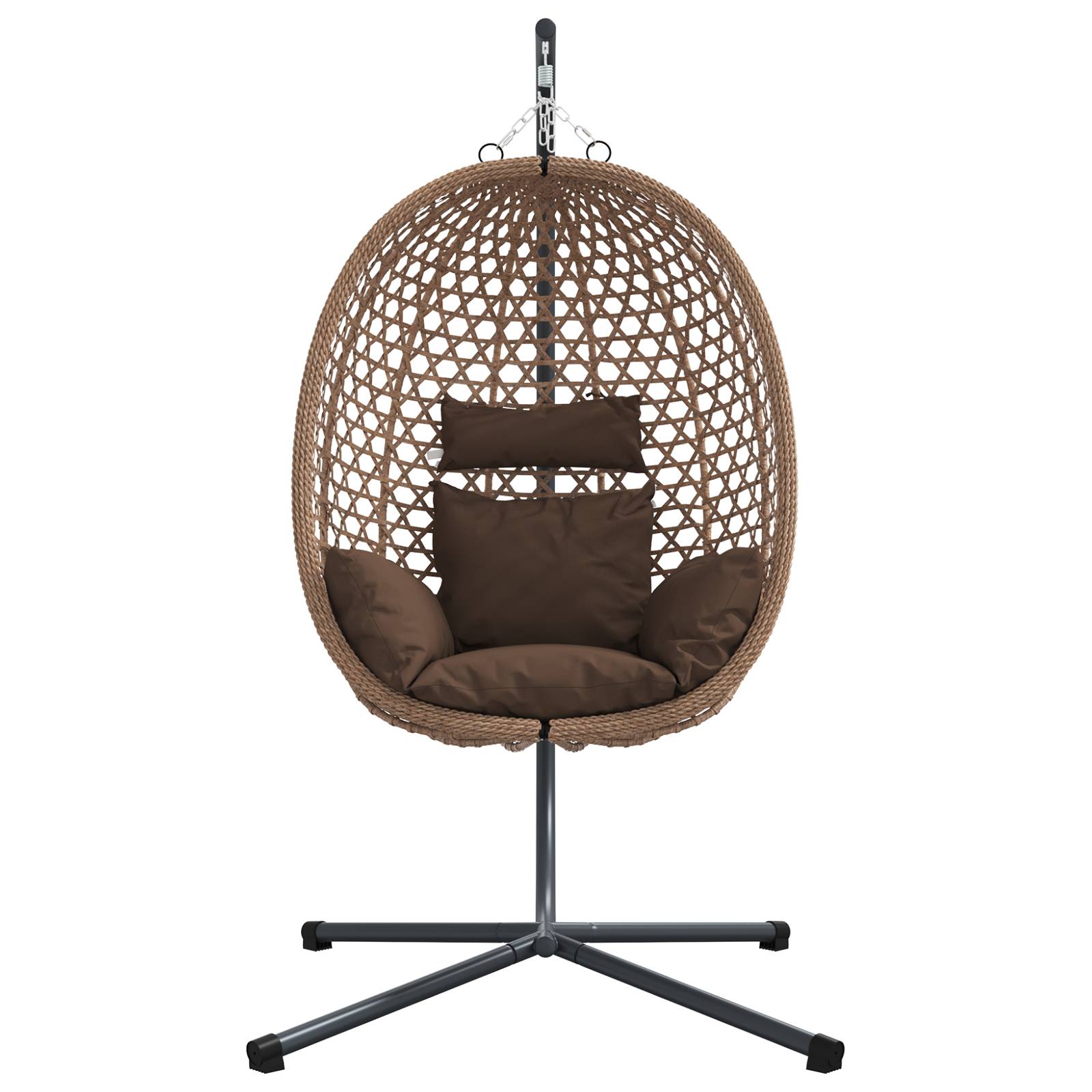 vidaXL Hängender Eierstuhlkorb mit Stand Kaffee Poly Rattan