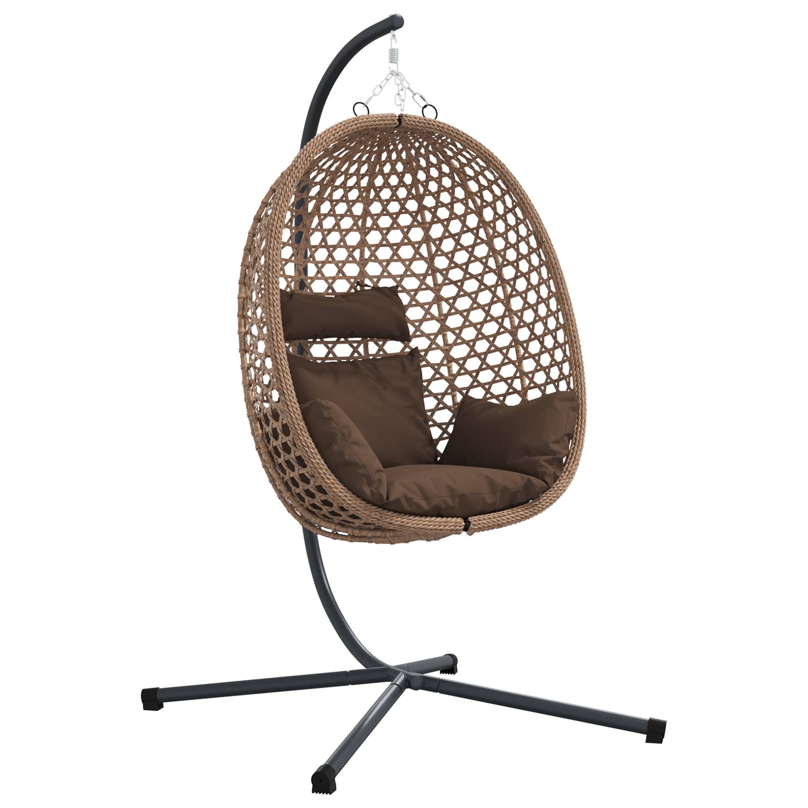 vidaXL Hängender Eierstuhlkorb mit Stand Kaffee Poly Rattan