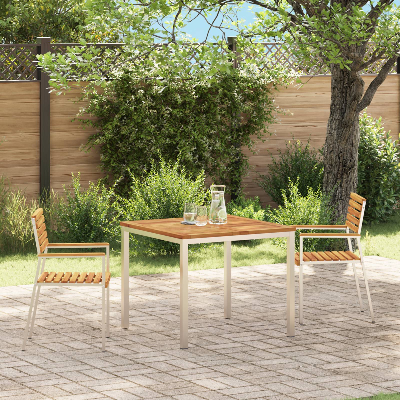 vidaXL Stapelbare Gartenstühle 2 Stk. Massivholz Akazie & Edelstahl