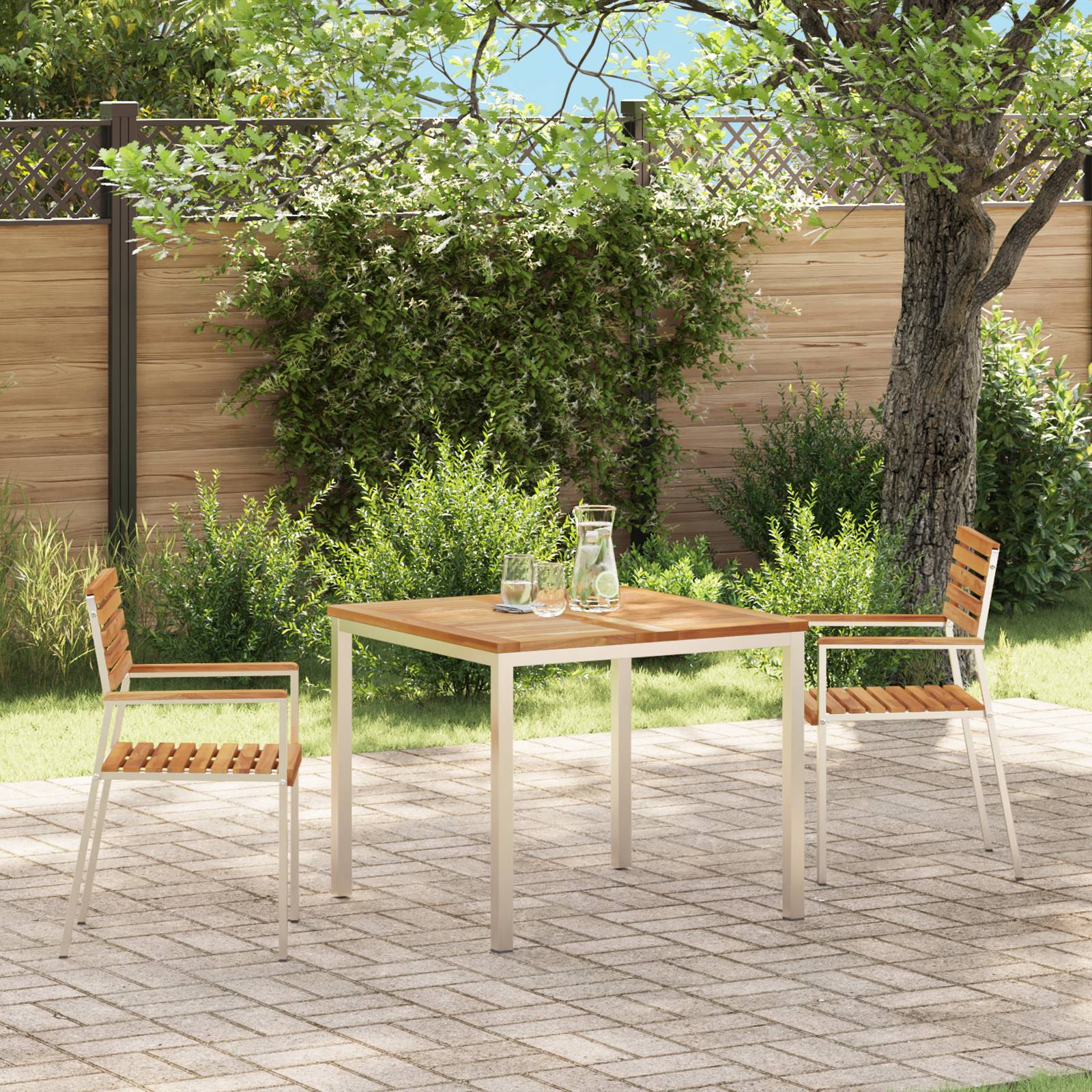 vidaXL Stapelbare Gartenstühle 2 Stück Massivholz Teak & Edelstahl