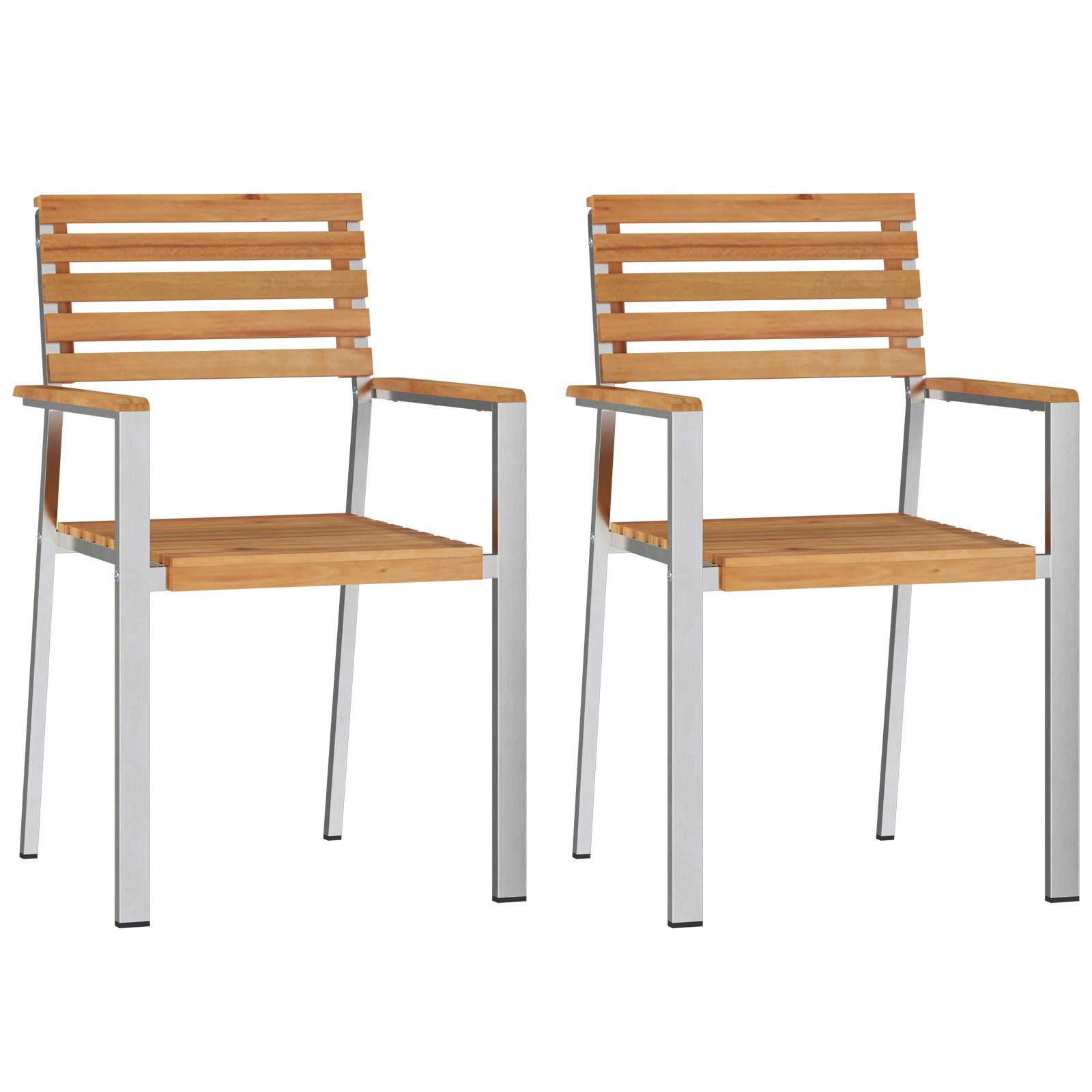 vidaXL Stapelbare Gartenstühle 2 Stück Massivholz Teak & Edelstahl