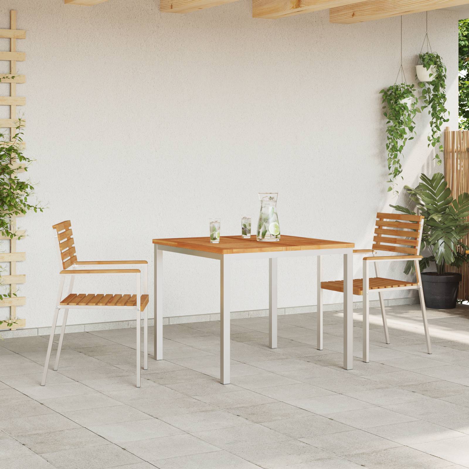 vidaXL Stapelbare Gartenstühle 2 Stück Massivholz Teak & Edelstahl