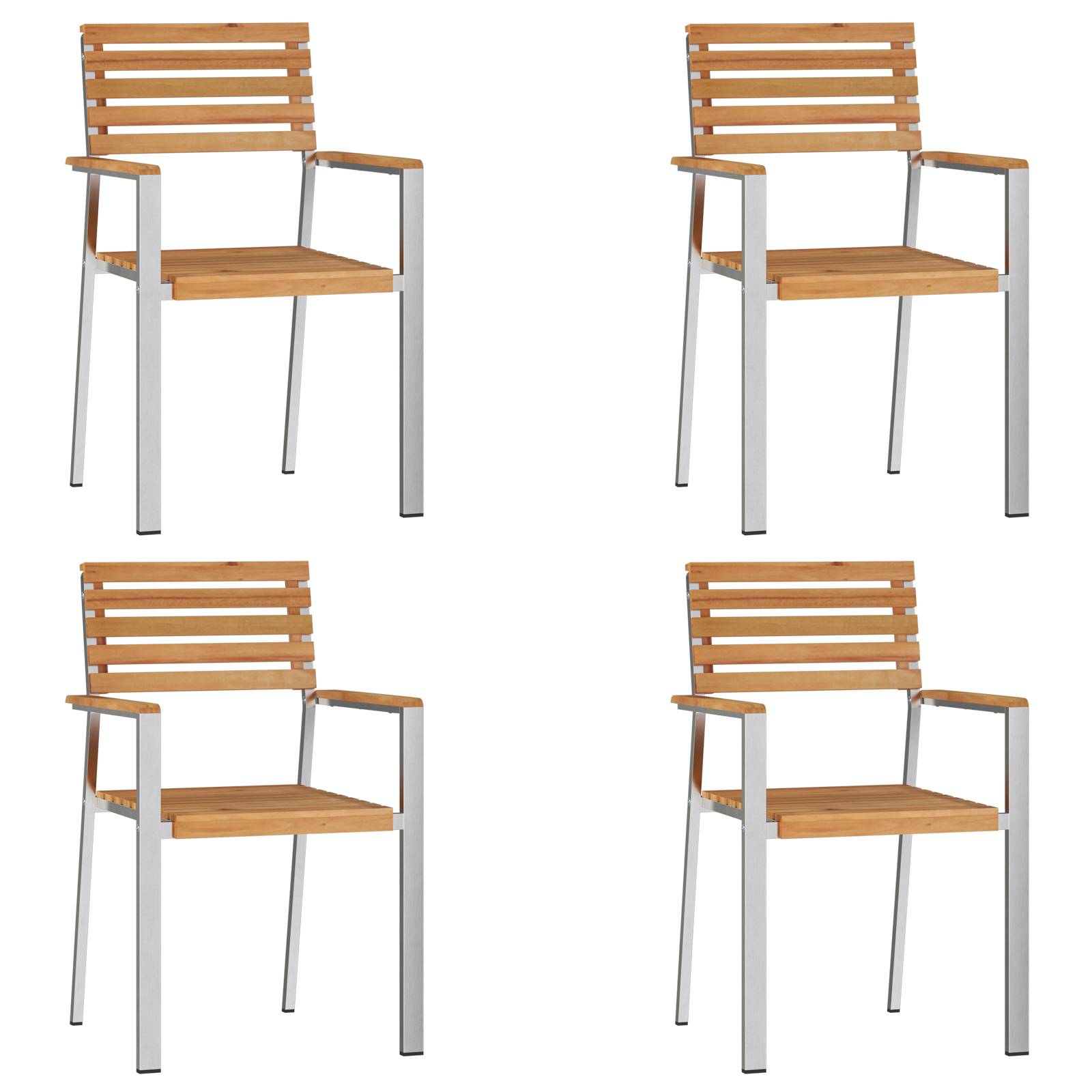 vidaXL Stapelbare Gartenstühle 4 Stck Masives Holz Teak und Edelstahl