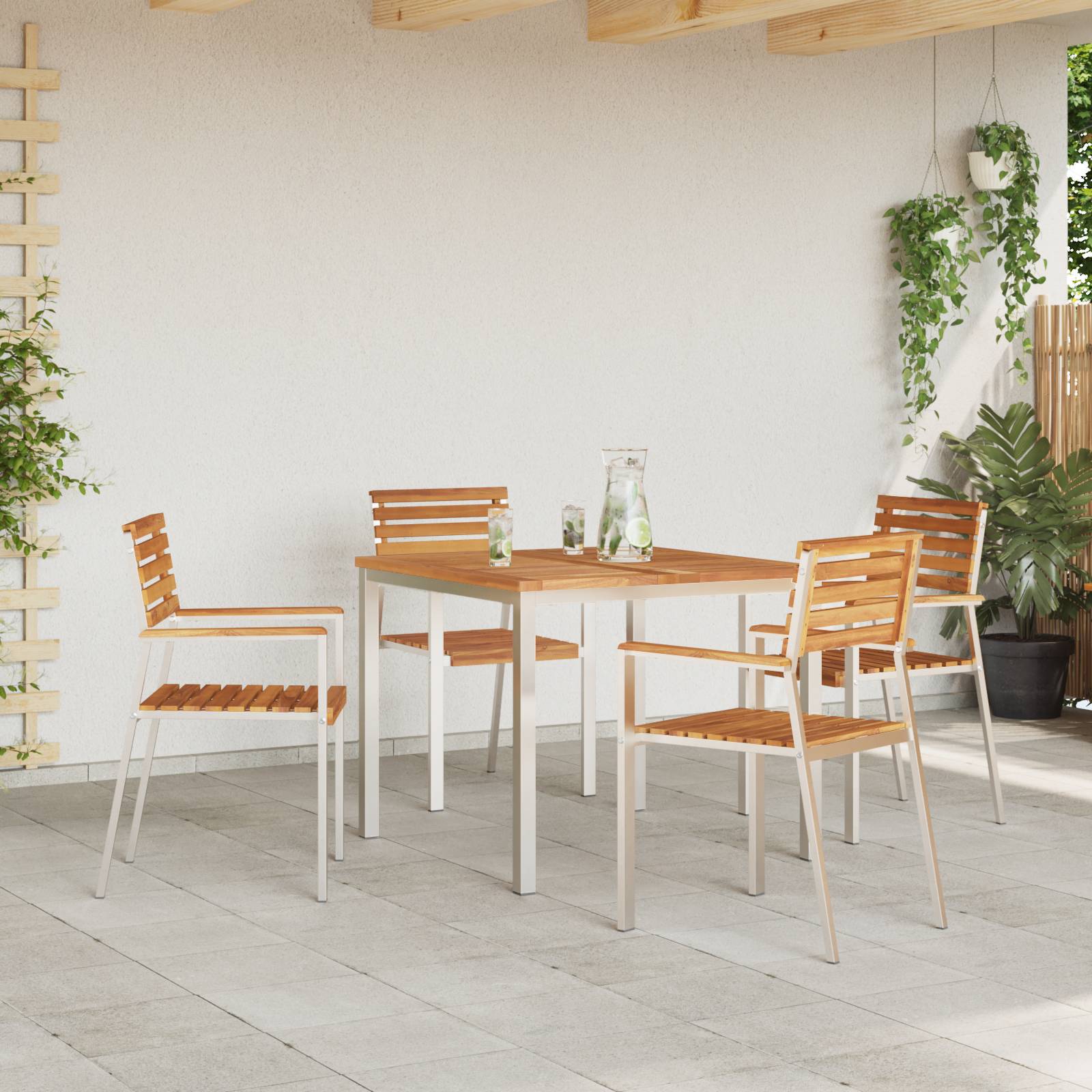 vidaXL Stapelbare Gartenstühle 4 Stck Masives Holz Teak und Edelstahl