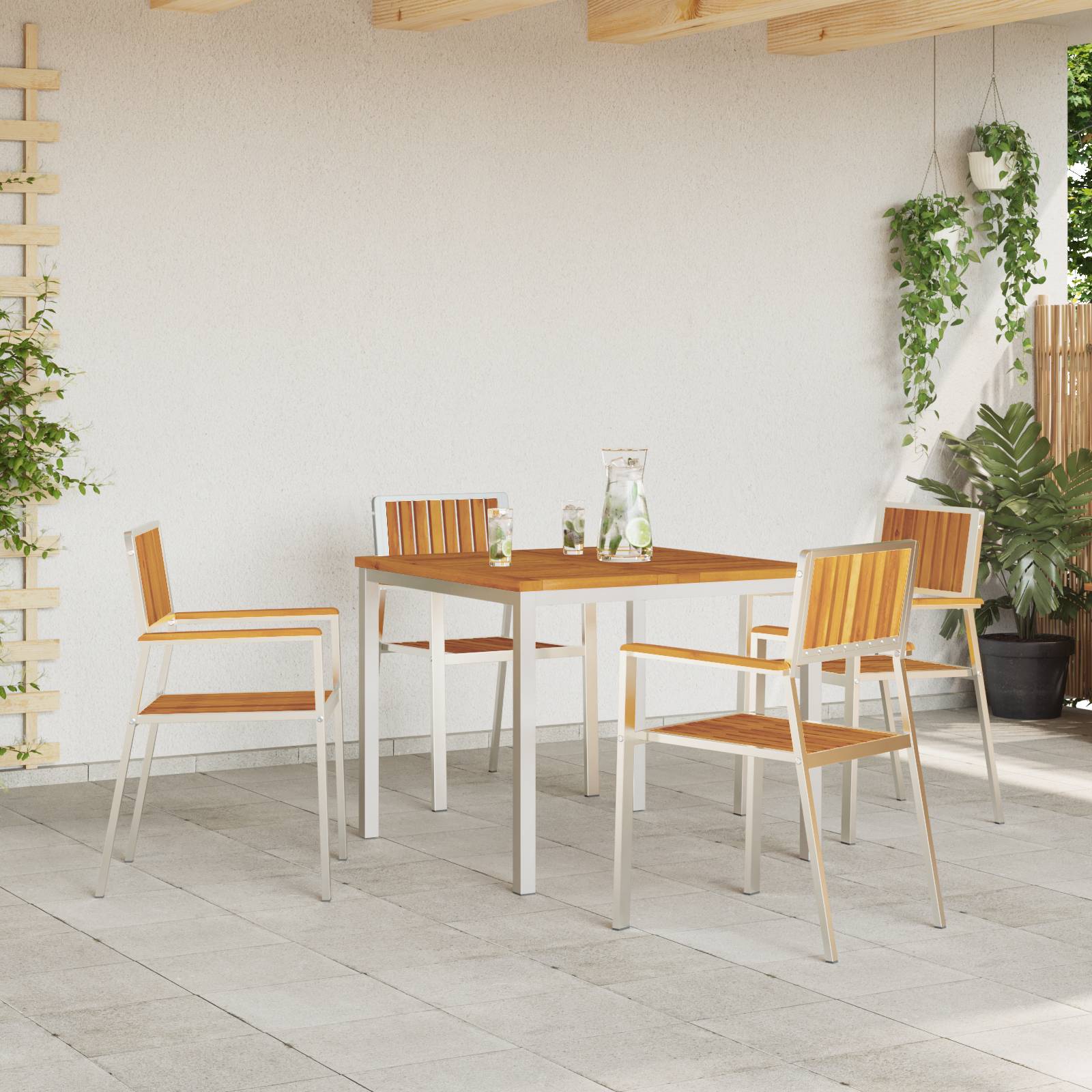 vidaXL Gartenstühle 4 Stk. Stapelbar Massivholz Akazie & Edelstahl