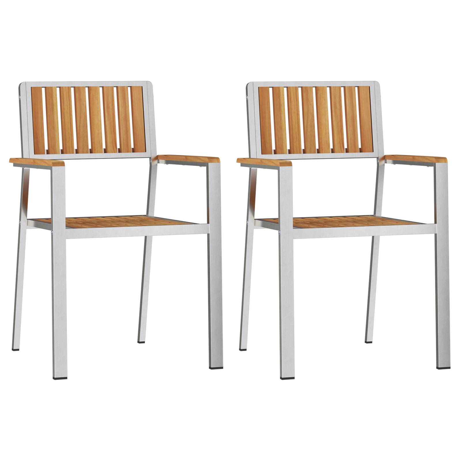 vidaXL Gartenstühle 2 Stk. Stapelbar Massivholz Teak & Edelstahl