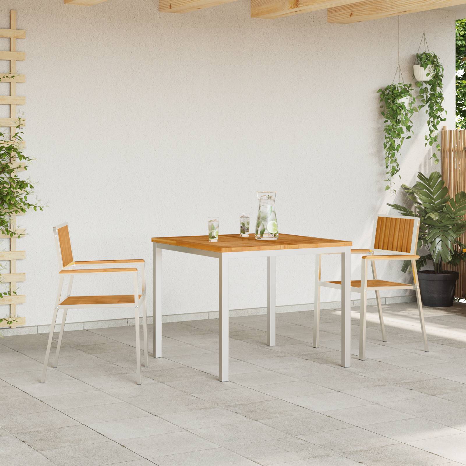 vidaXL Gartenstühle 2 Stk. Stapelbar Massivholz Teak & Edelstahl
