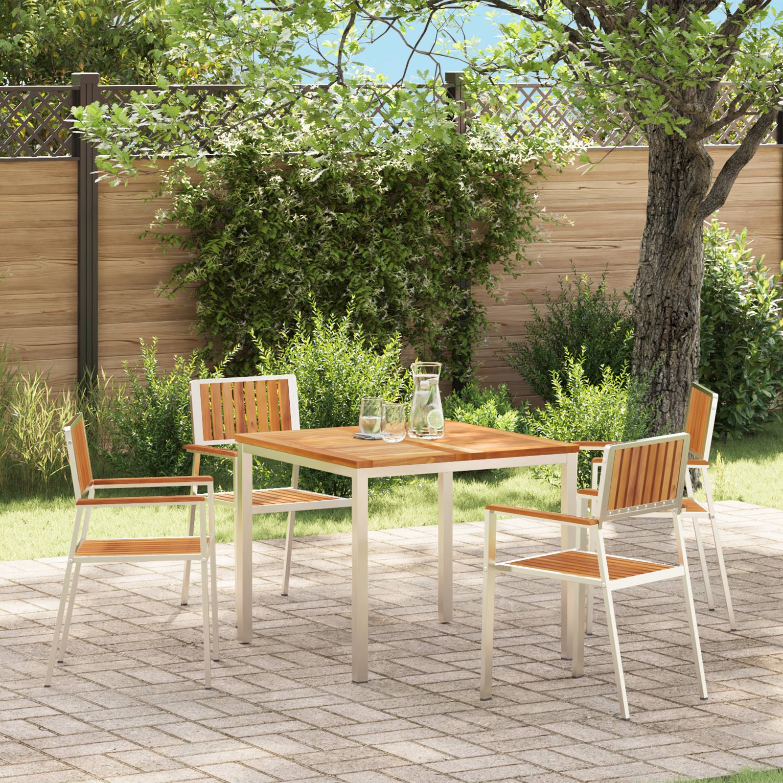 vidaXL Gartenstühle 4 Stk. Stapelbar Massivholz Teak & Edelstahl
