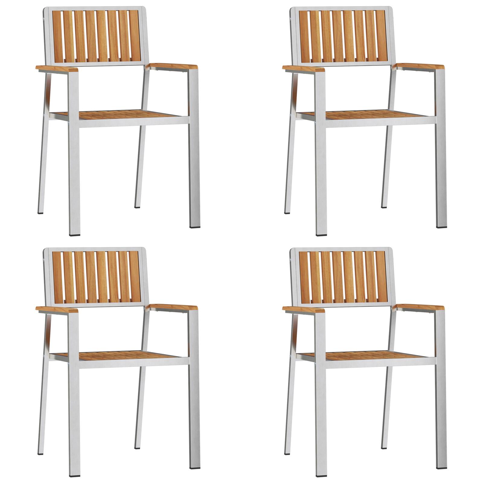 vidaXL Gartenstühle 4 Stk. Stapelbar Massivholz Teak & Edelstahl