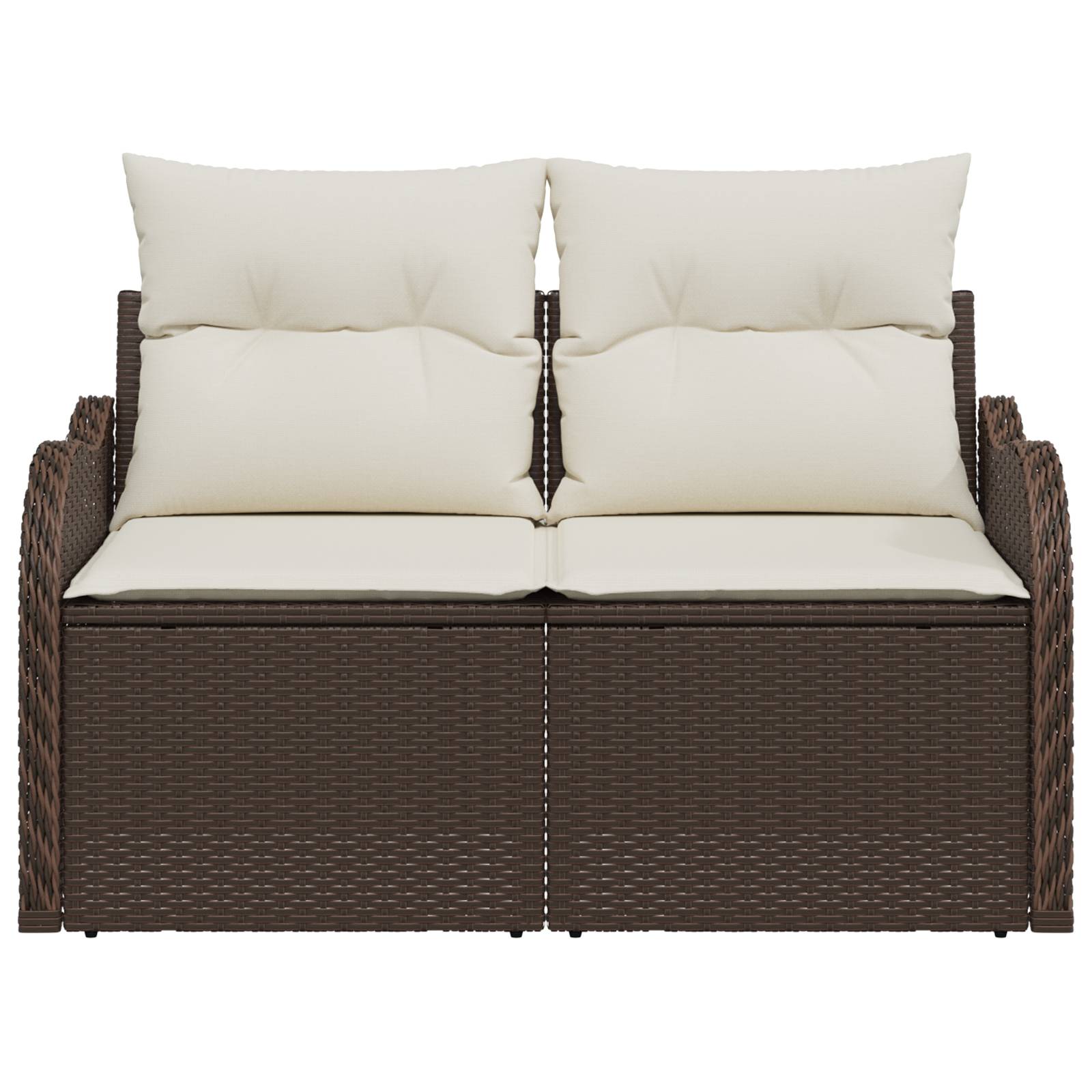 vidaXL Gartensofa 2-Sitzer mit Stauraum und Kissen Braun Poly Rattan