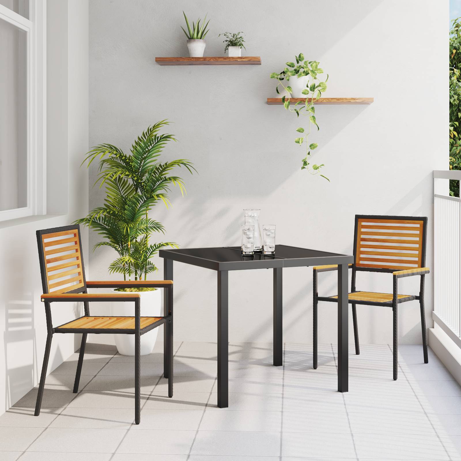 vidaXL Stapelbare Gartenstühle – 2er-Pack, schwarzes Poly Rattan