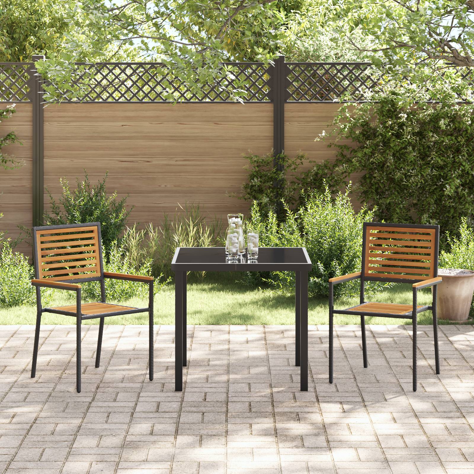 vidaXL Stapelbare Gartenstühle – 2er-Pack, schwarzes Poly Rattan