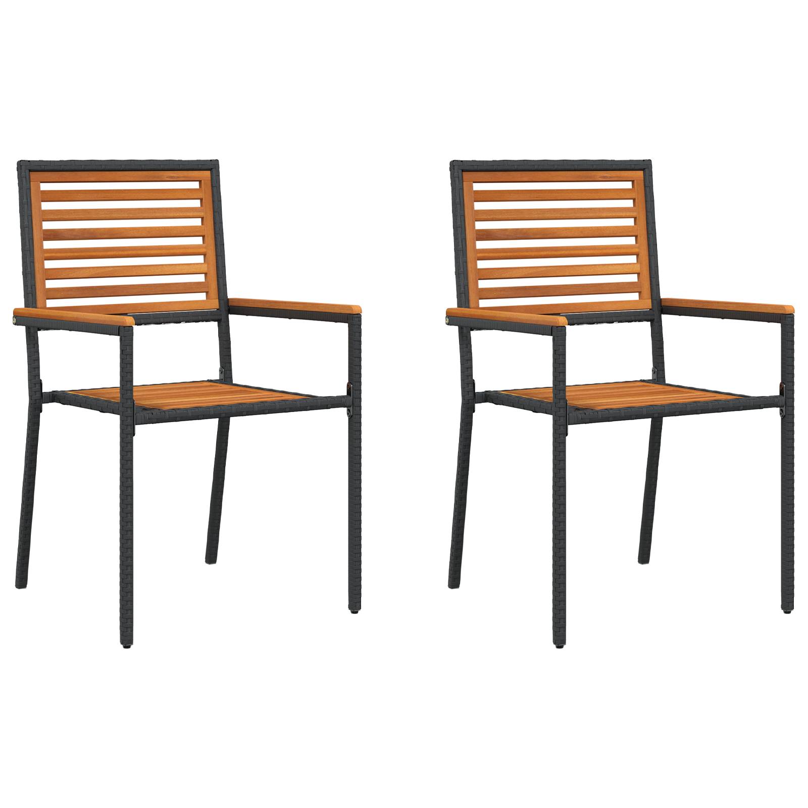 vidaXL Stapelbare Gartenstühle – 2er-Pack, schwarzes Poly Rattan