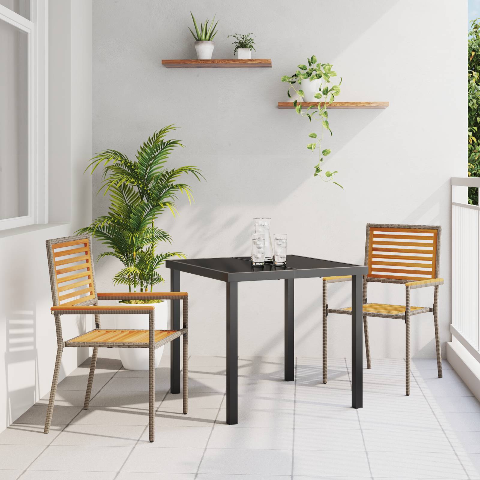 vidaXL Stapelbare Gartenstühle - 2 Stück in Grau Poly-Rattan