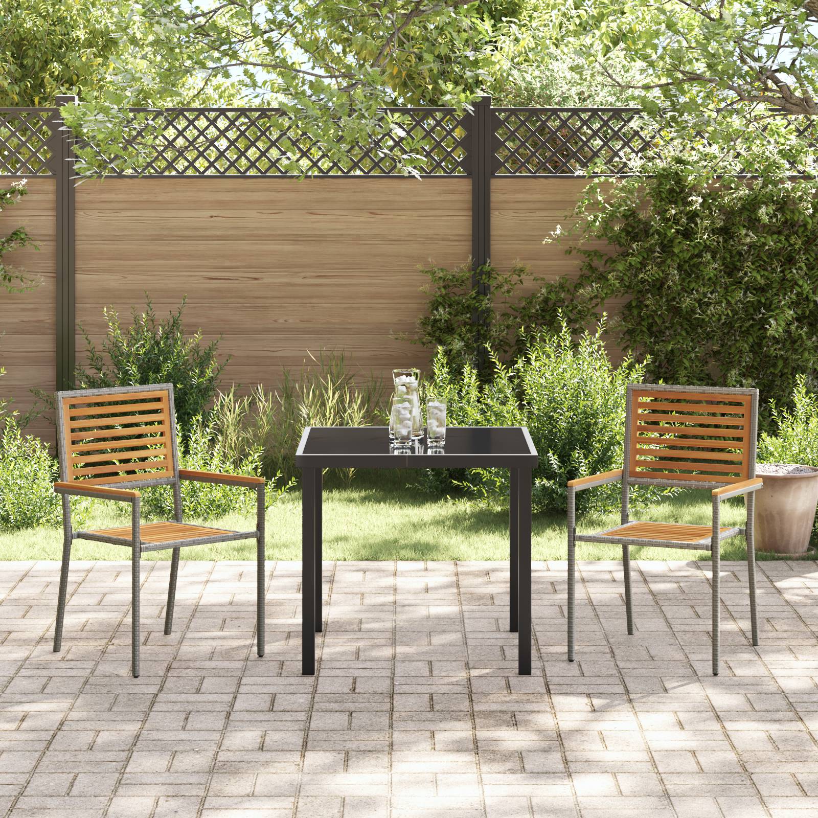 vidaXL Stapelbare Gartenstühle - 2 Stück in Grau Poly-Rattan