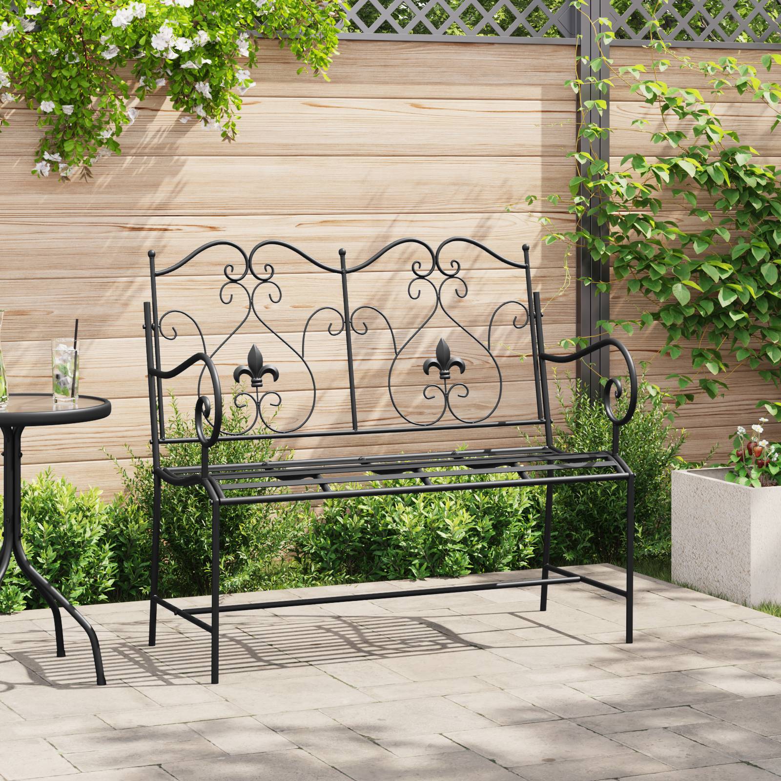 vidaXL Außenbank Schwarz Metall Standard Robust Gartenbank