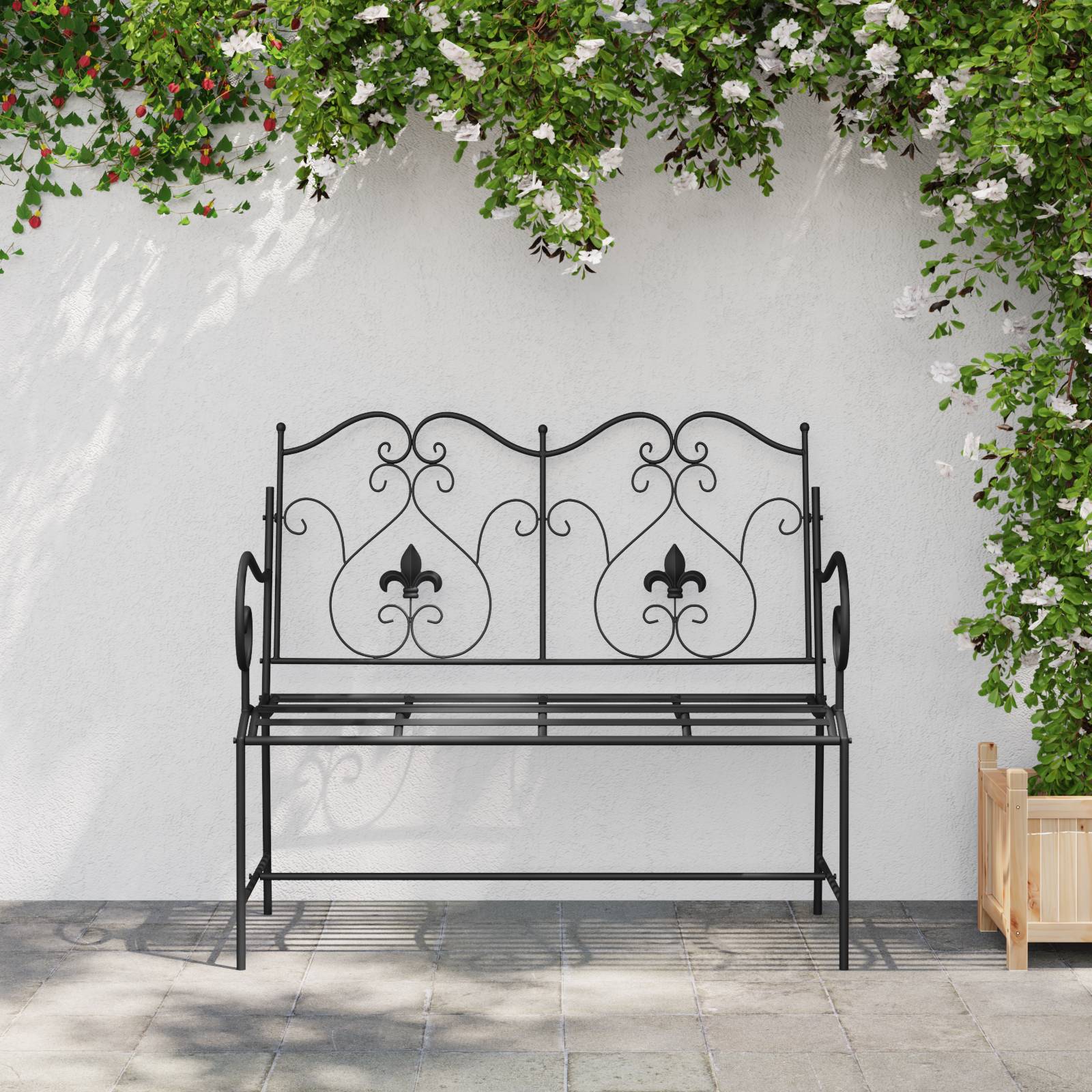 vidaXL Außenbank Schwarz Metall Standard Robust Gartenbank