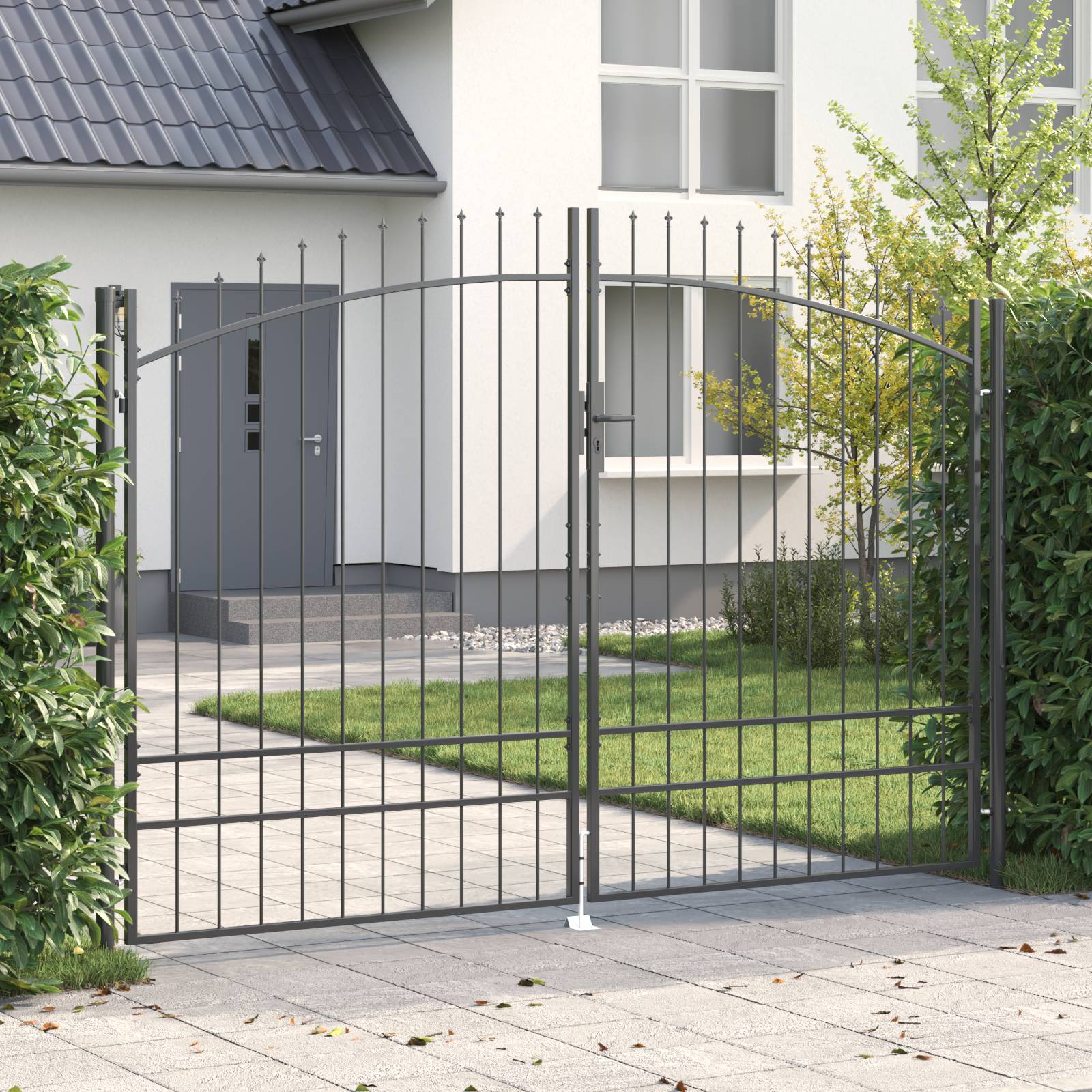 vidaXL Gartentor mit Spear Top Doppeltoranlage Grau 200x300 cm Stahl