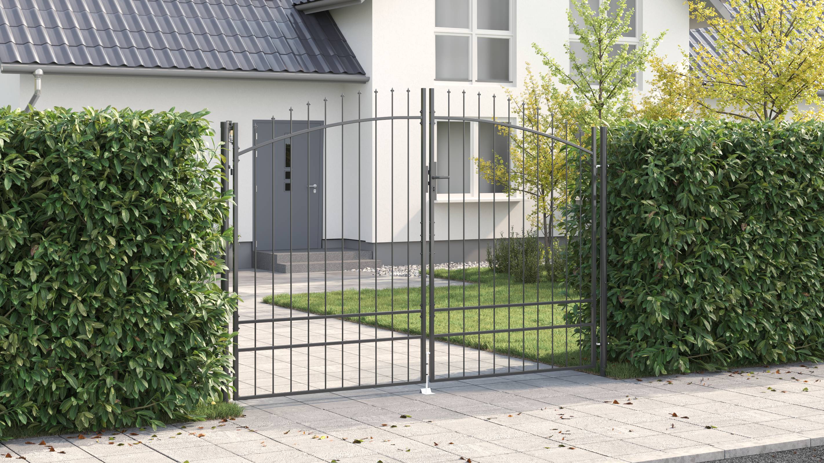 vidaXL Gartentor mit Spear Top Doppeltoranlage Grau 200x300 cm Stahl